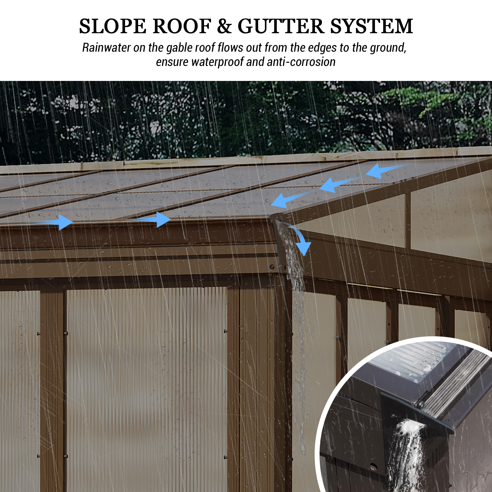 Wall Mounted Solarium with Sloping Polycarbonate Roof, Detachable Polycarbonate Screens, 2 Lockable Sliding Doors, Aluminum Gazebo Against Wall Sun Room for Patio Deck