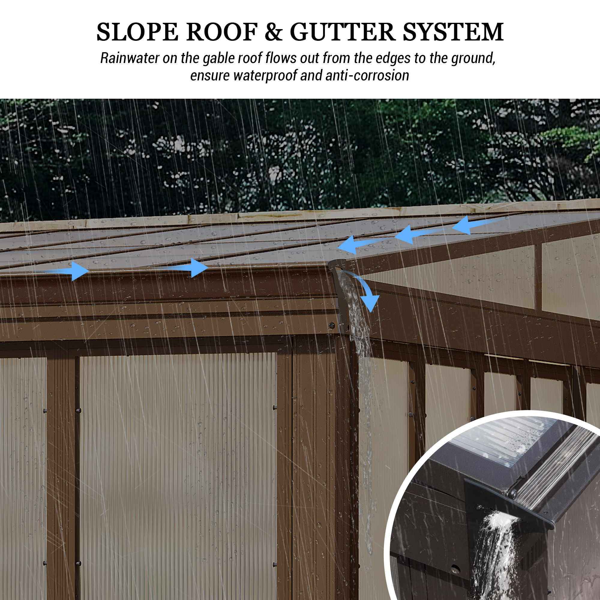 Wall Mounted Solarium with Sloping Polycarbonate Roof, Detachable Polycarbonate Screens, 2 Lockable Sliding Doors, Aluminum Gazebo Against Wall Sun Room for Patio Deck