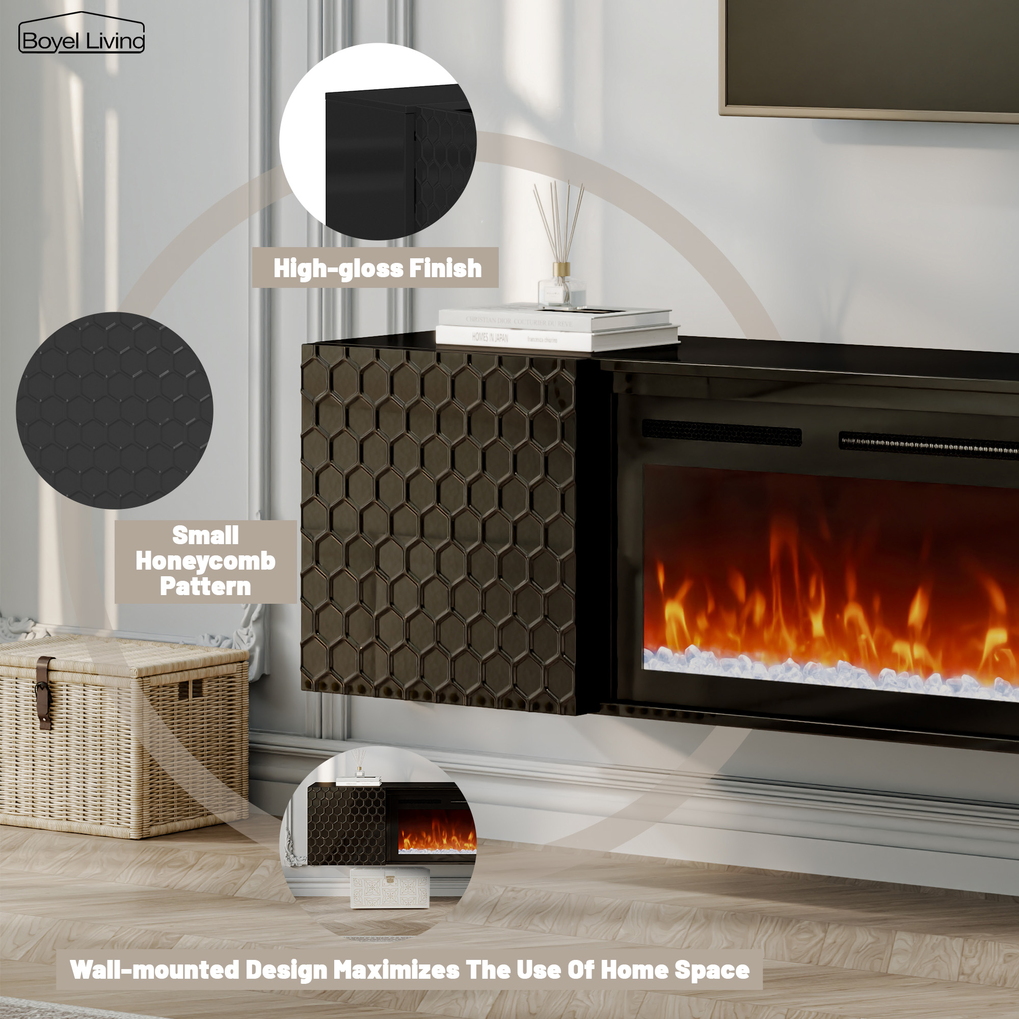 Floating TV Stand with 36" Electric Fireplace