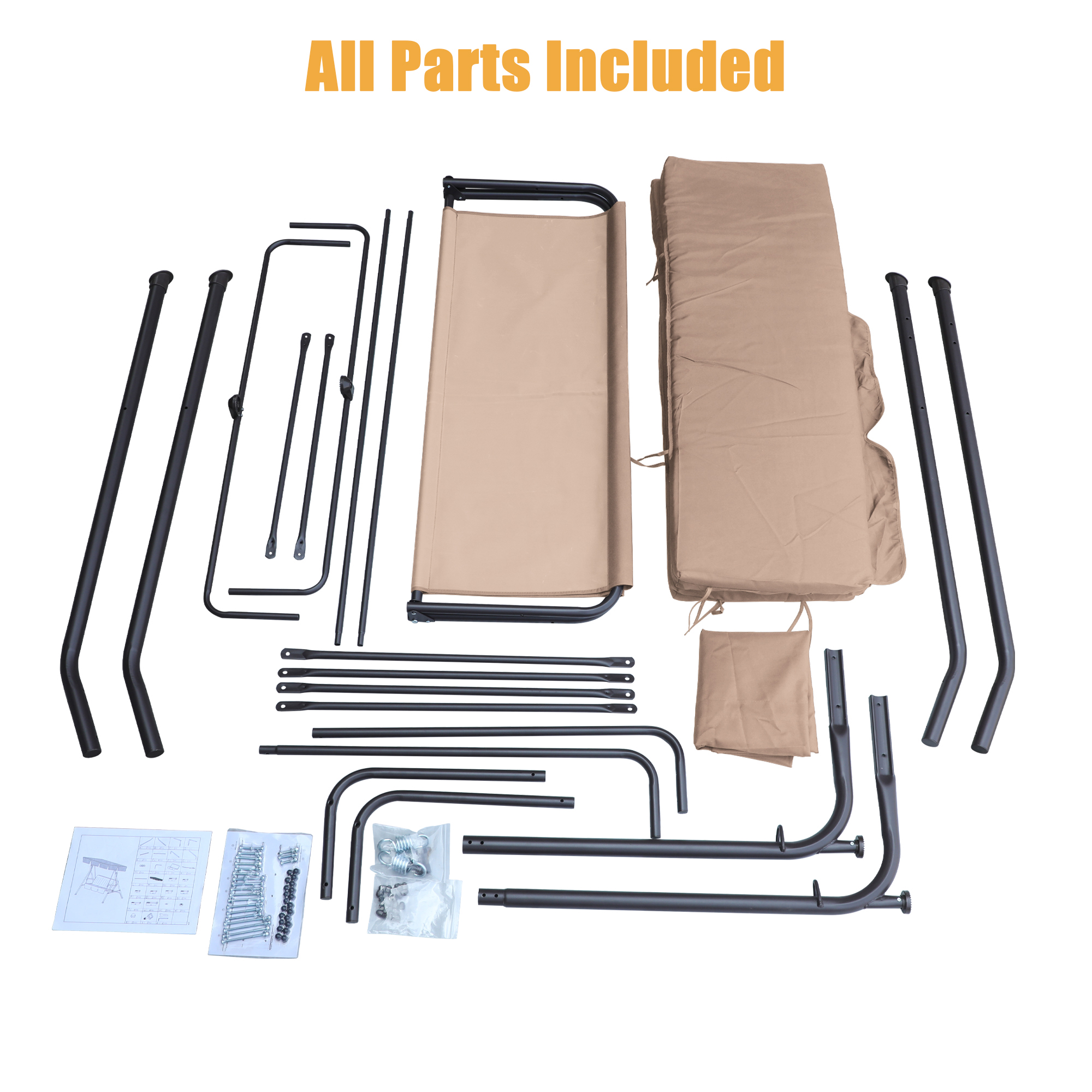 3-Person Steel Frame Outdoor Patio Porch Swing Chair with Adjustable Canopy