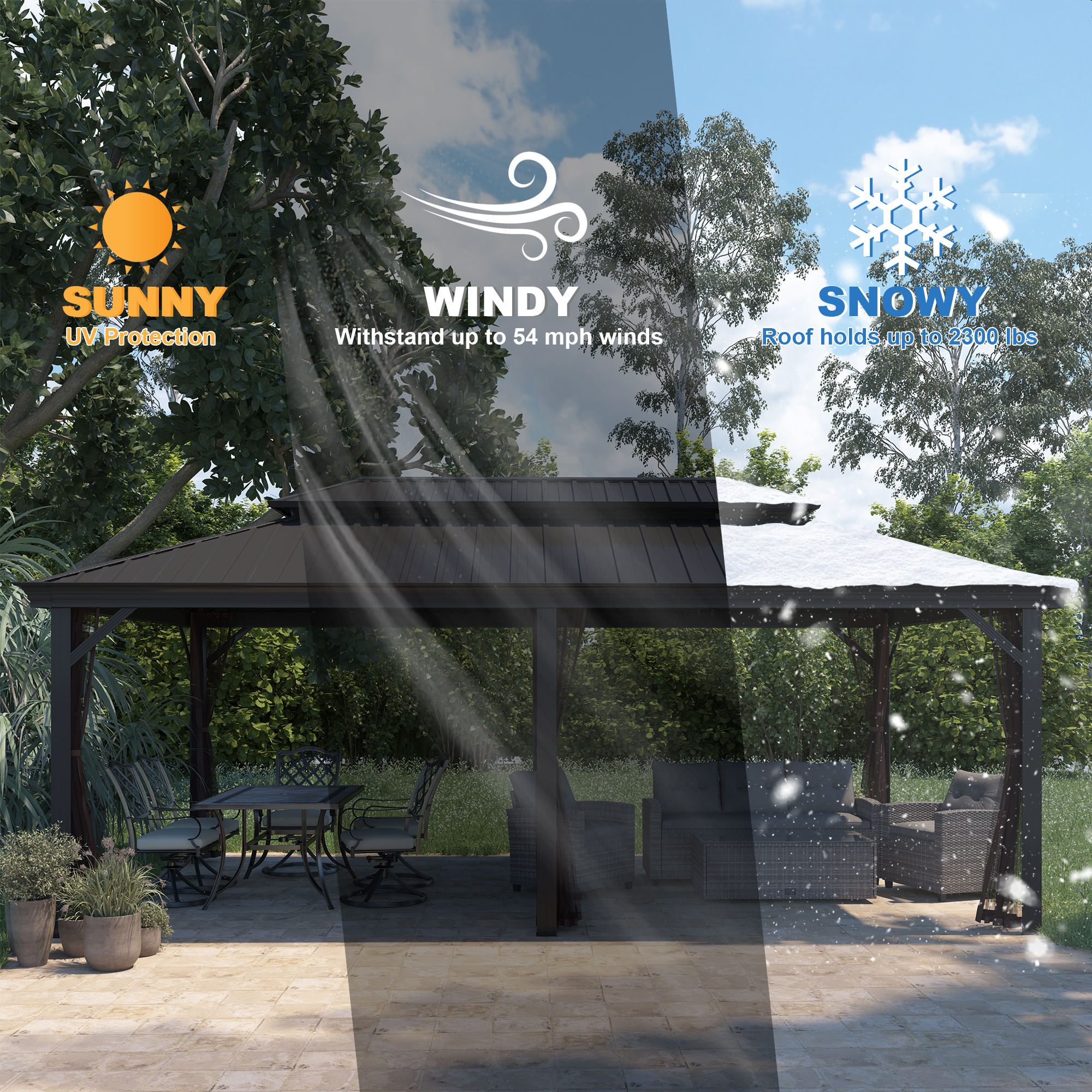 12x20 ft Double Roof Hard Top Aluminum Frame Gazebo with Netting