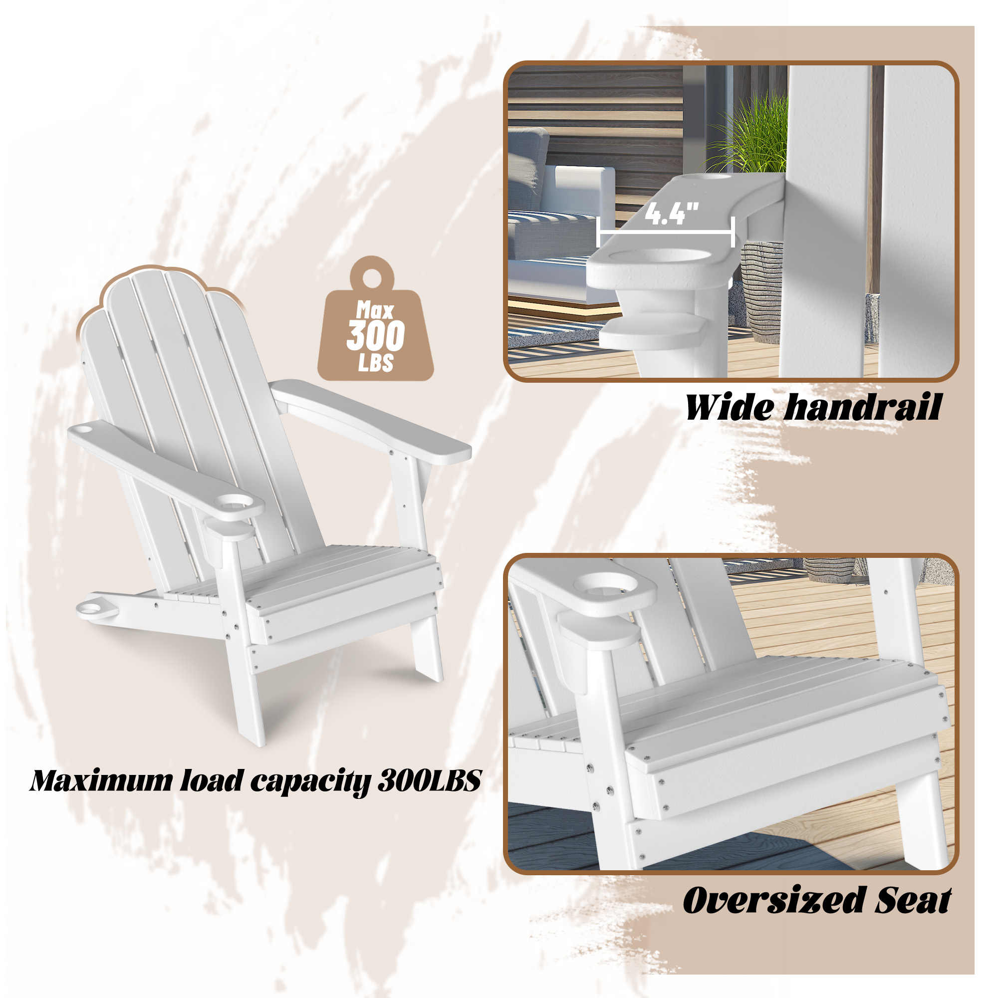 5-Piece/3-Piece HDPE Adirondack Chairs with Cup Holder and Umbrella Hole Outdoor Set and 32-inch Square Fire Pit Table