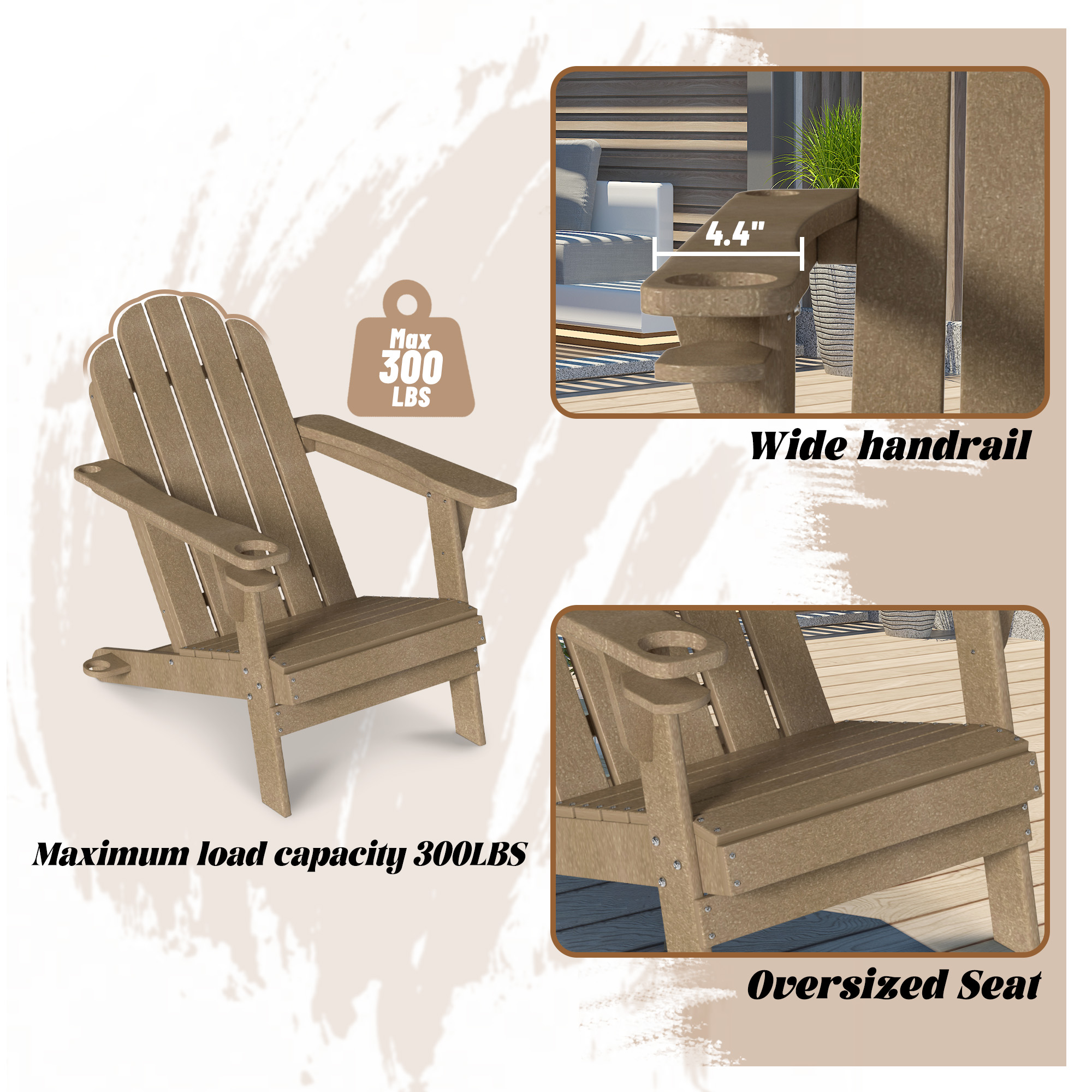 5-Piece/3-Piece HDPE Adirondack Chairs with Cup Holder and Umbrella Hole Outdoor Set and 32-inch Square Fire Pit Table