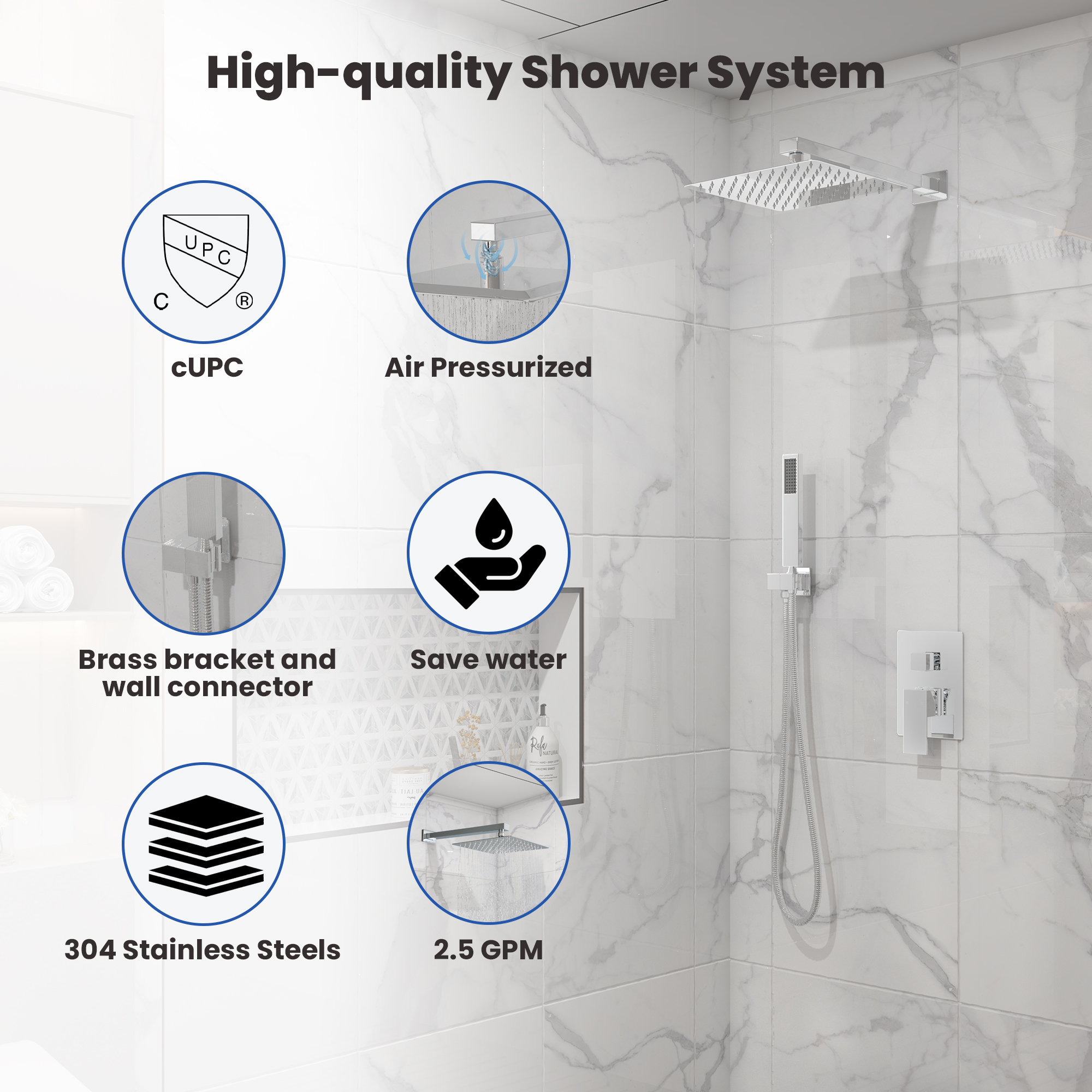 10 in. Wall Mounted Single Handle 1-Spray Dual Shower Faucet 2.5 GPM with Pressure Balance in Chrome/Brushed Nickel/Brushed Gold
