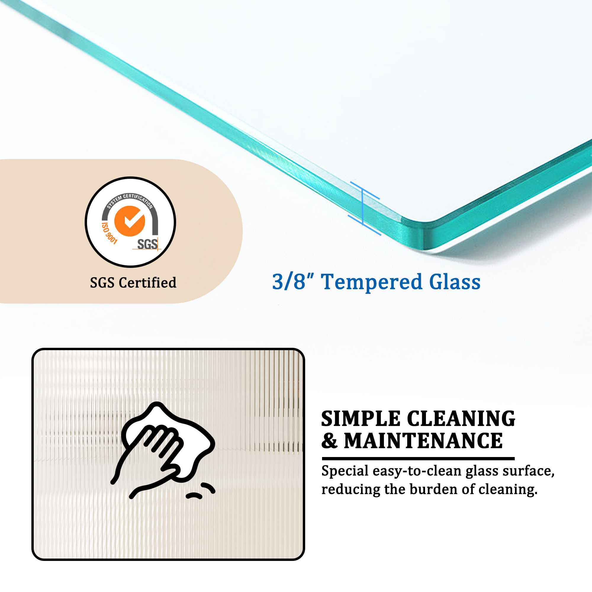 34"x74" Glass Shower Spliced Screen Panel with 304 Stainless Steel Hardware