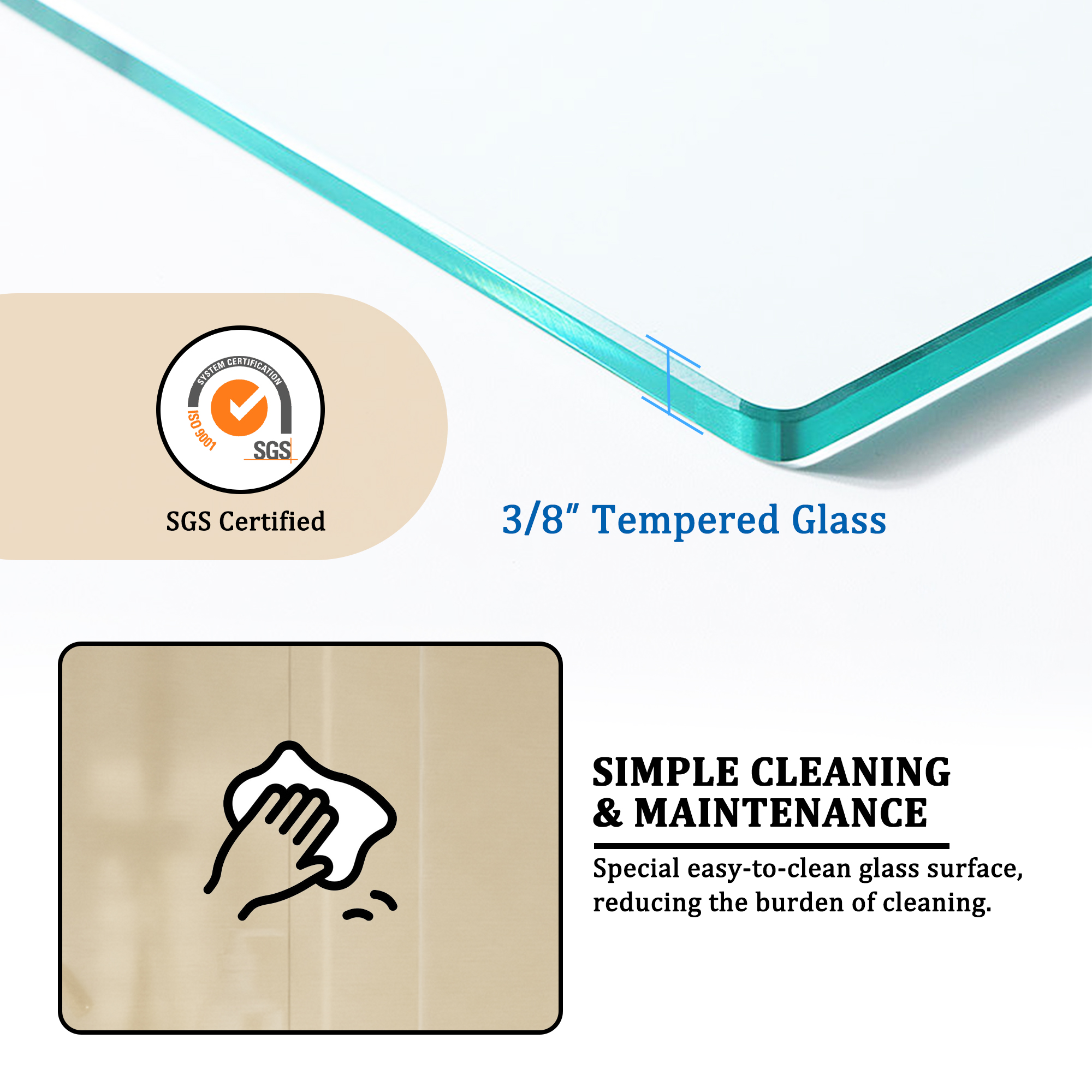 34"x74" Glass Shower Spliced Screen Panel with 304 Stainless Steel Hardware