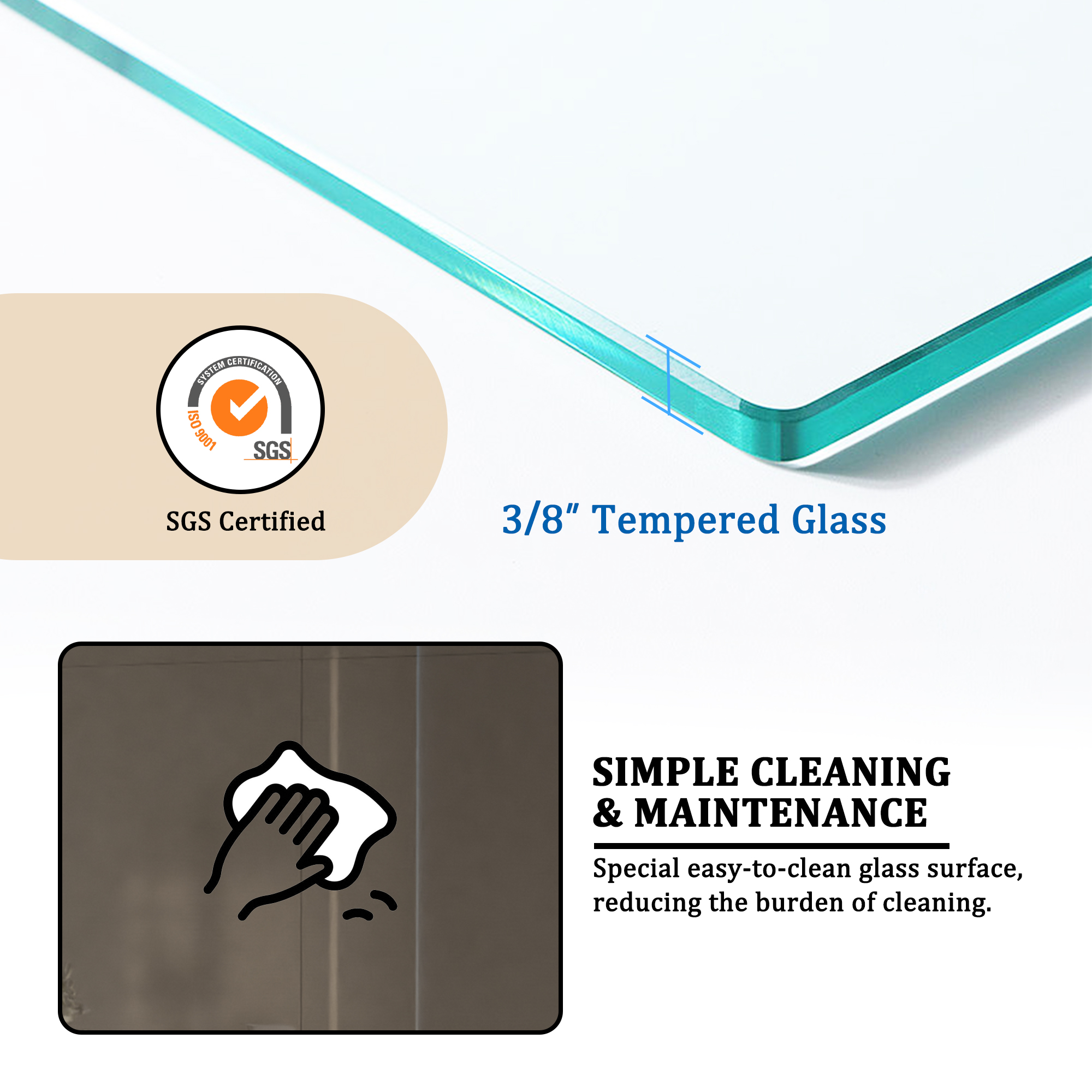 34"x74" Glass Shower Spliced Screen Panel with 304 Stainless Steel Hardware