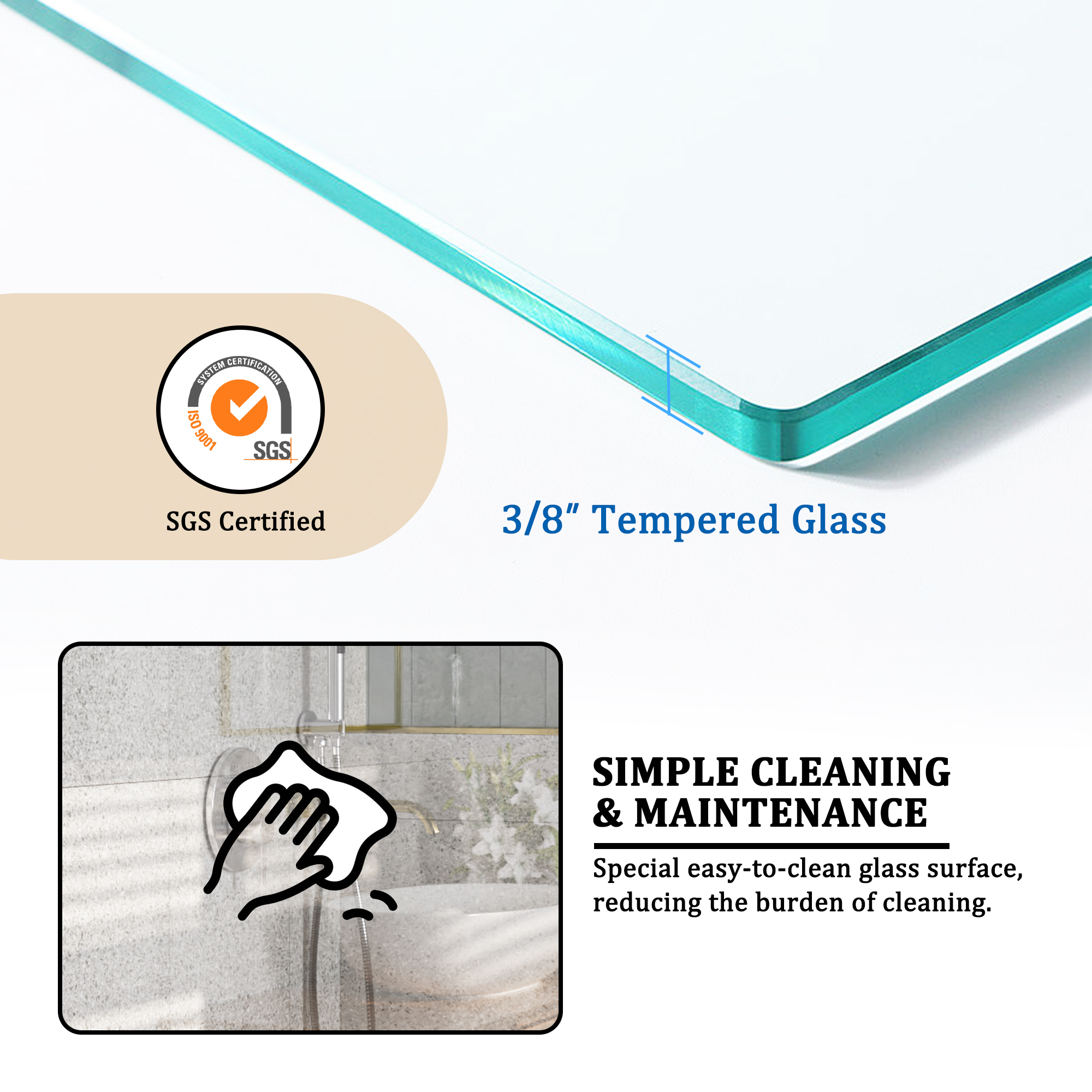 34"x78" Tempered Glass Shower Screen with Integrated Curved Frame