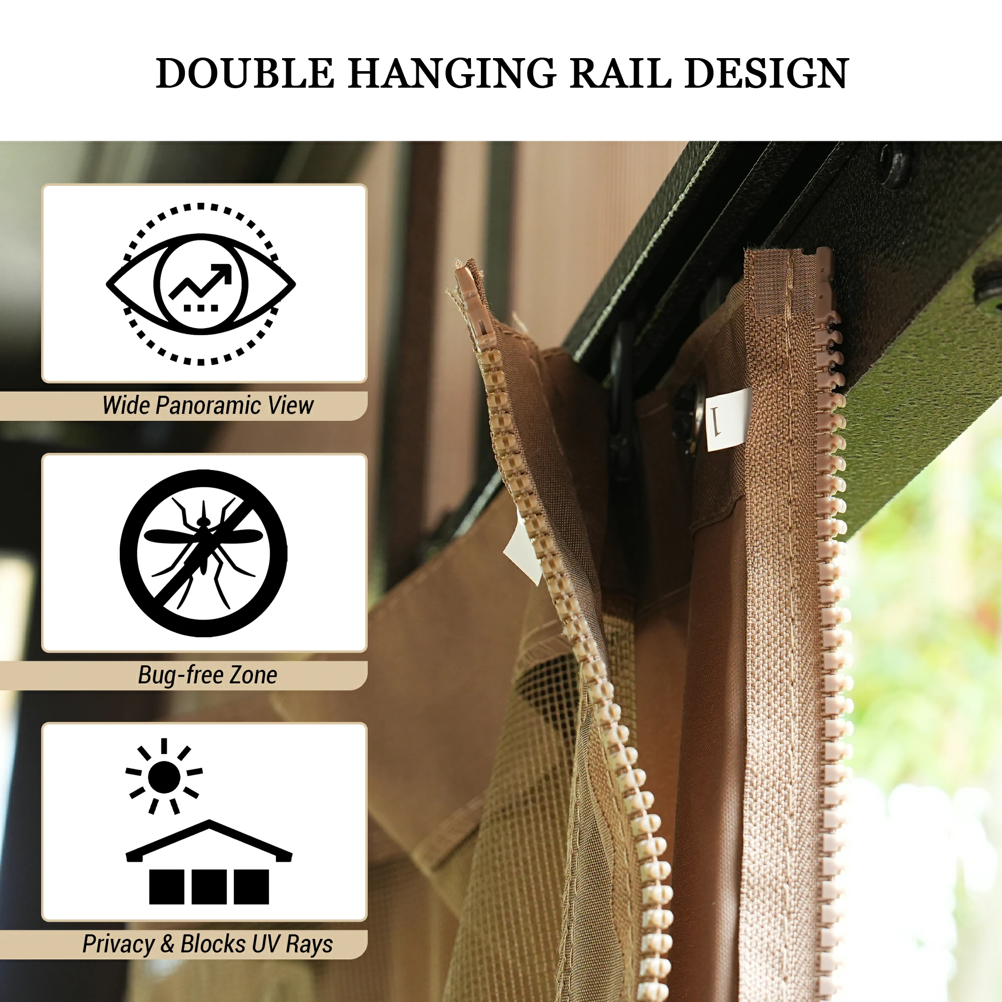 Outdoor Wall-Mounted Hardtop Gazebo Aluminum Frame Galvanized Steel Roof Sunroom with Curtains and Netting