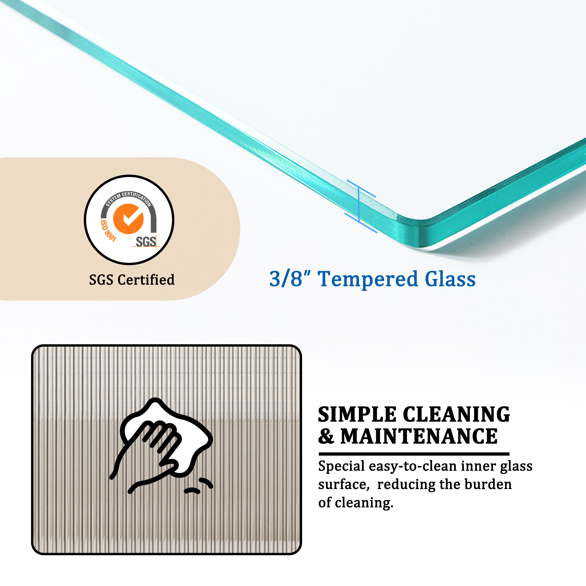 34"x78" Curved Frosted Glass Shower Screen with 10mm SGCC-Certified Tempered Glass