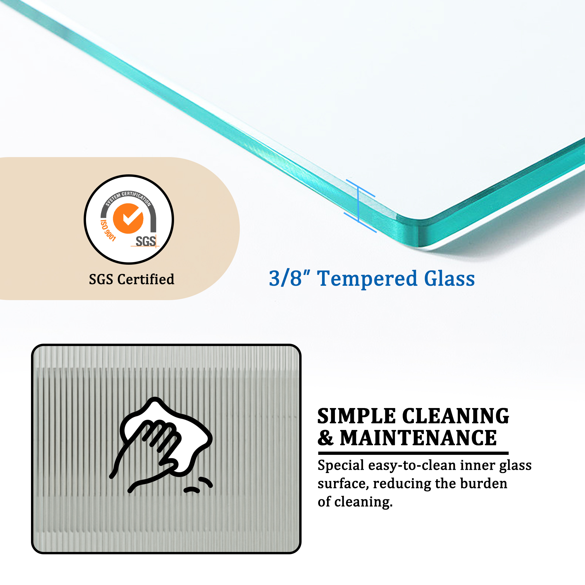 Double sliding frameless shower door with 10mm grooved tempered glass