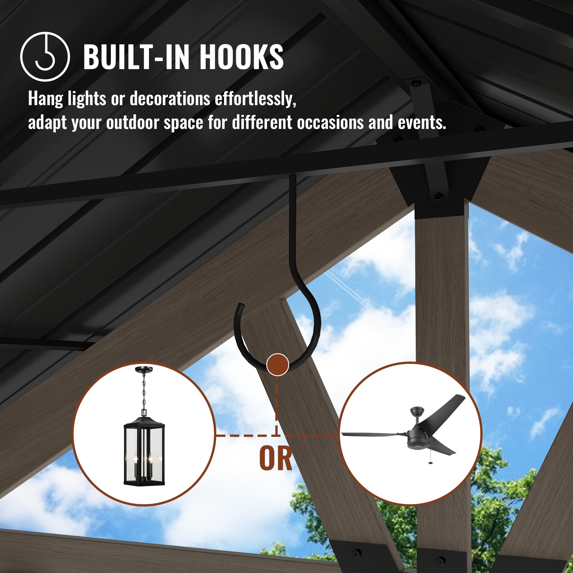 10 ft. x 12 ft. Outdoor Cedar Wood Frame Patio Gazebo Canopy Galvanized Steel Gable Hardtop Roof for Patio Lawn Backyard - Greenwich Serie