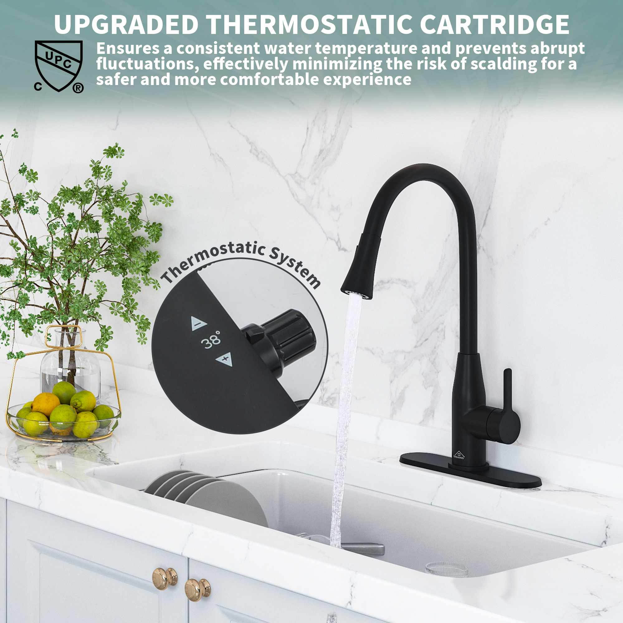 Single Handle Pull Down Sprayer Kitchen Faucet with Touchless Sensor and Two Functions Spray Head in Matte Black