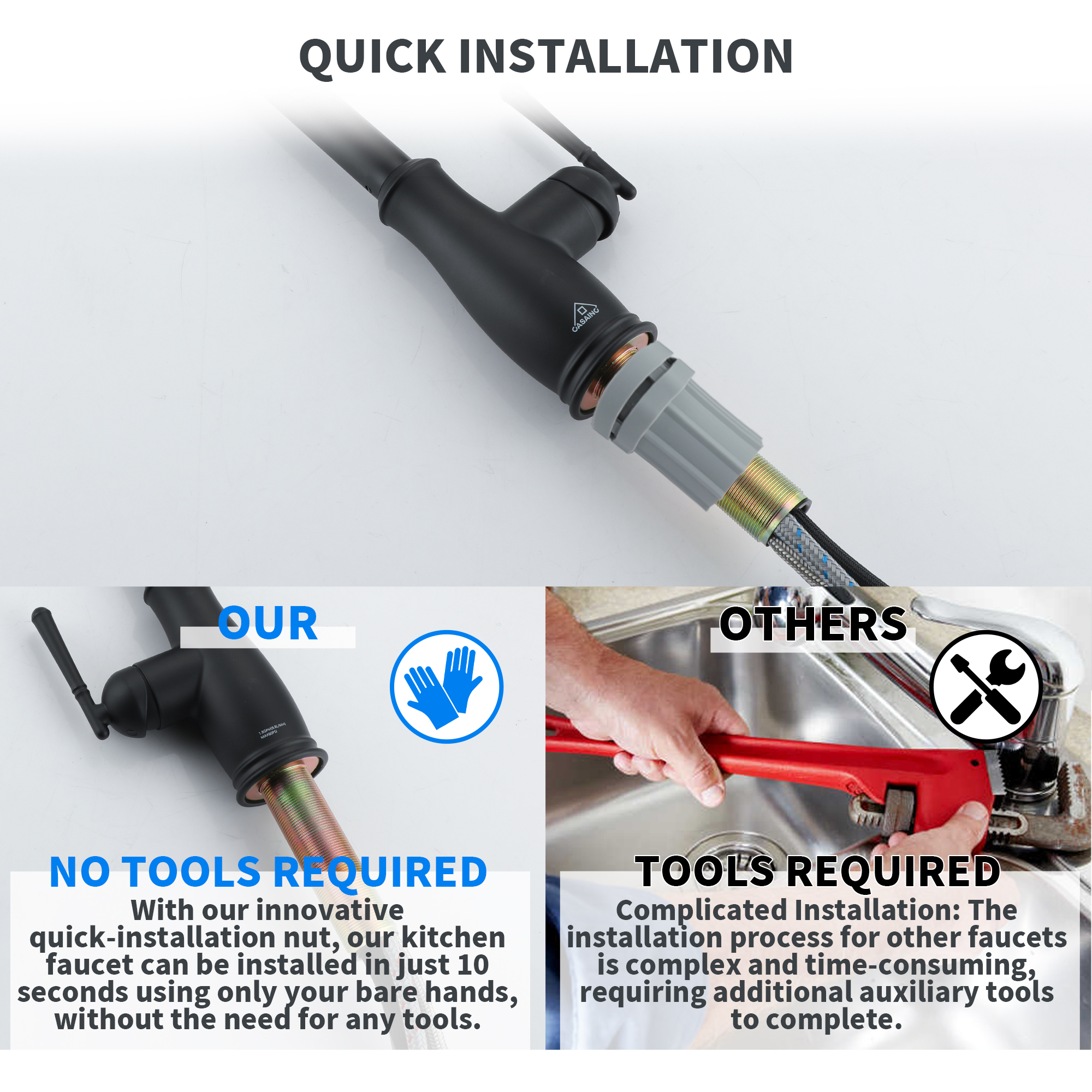 Single Handle Pull Down Sprayer Kitchen Faucet with Intelligent Temperature Display in Matte Black