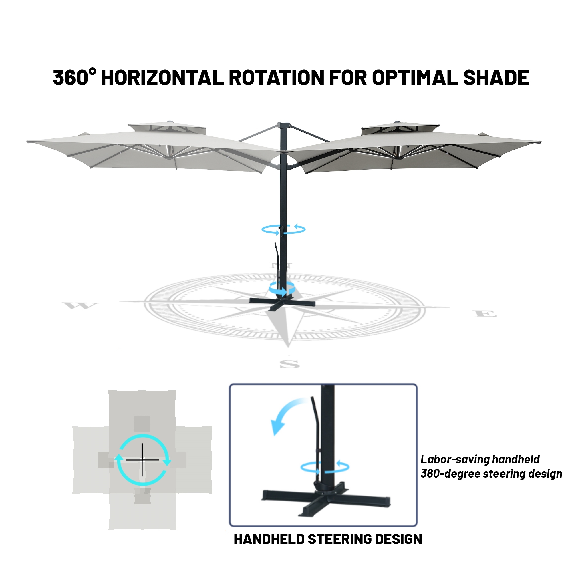 10-Ft Aluminum Patio Cantilever Umbrella with Base and Removable Lights