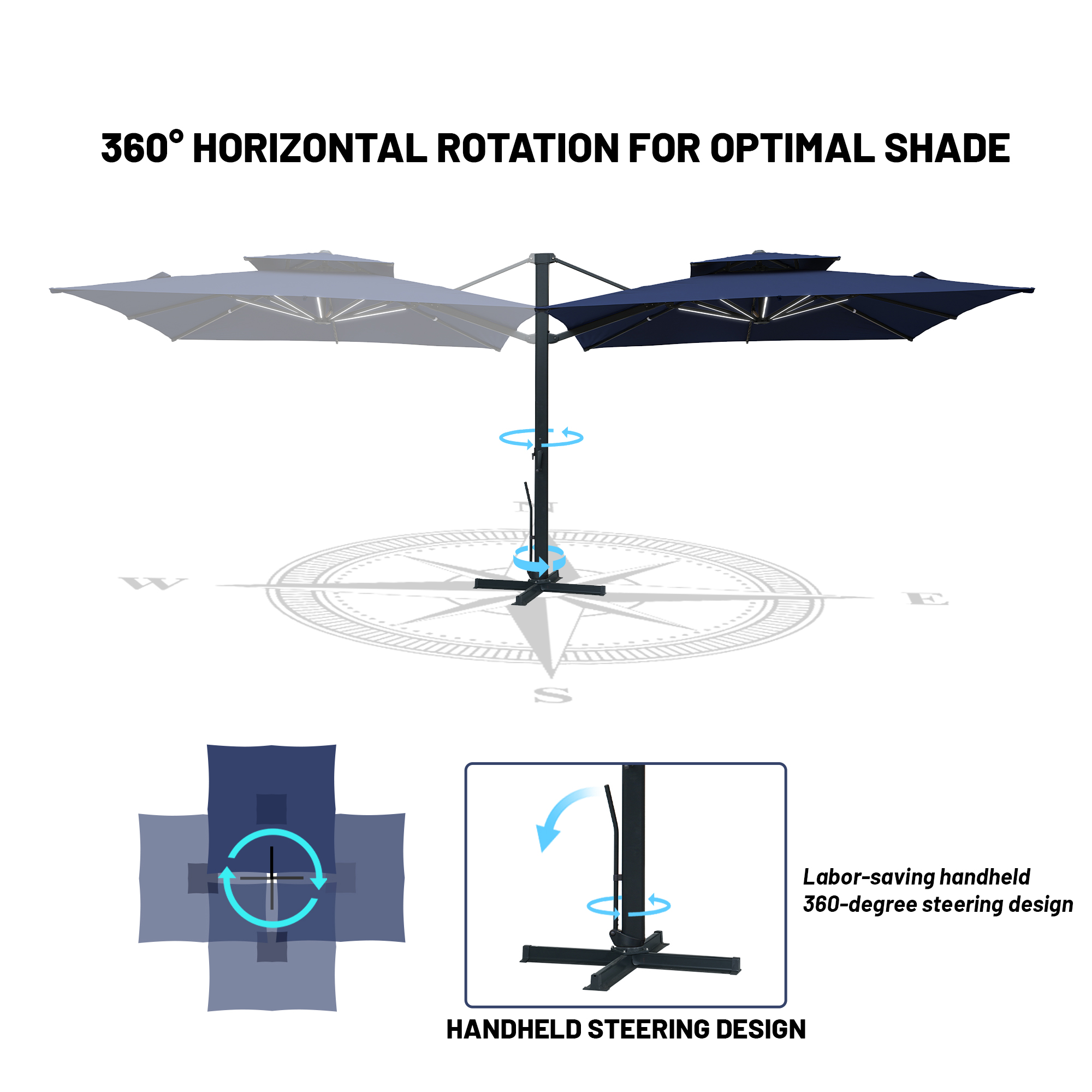 10-Ft Aluminum Patio Cantilever Umbrella with Base and Removable Lights