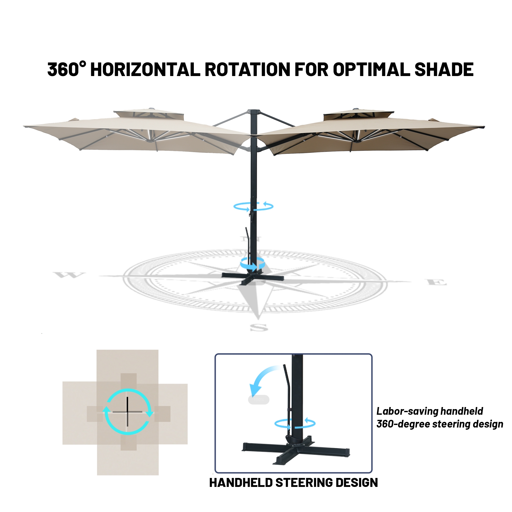 10-Ft Aluminum Patio Cantilever Umbrella with Base and Removable Lights