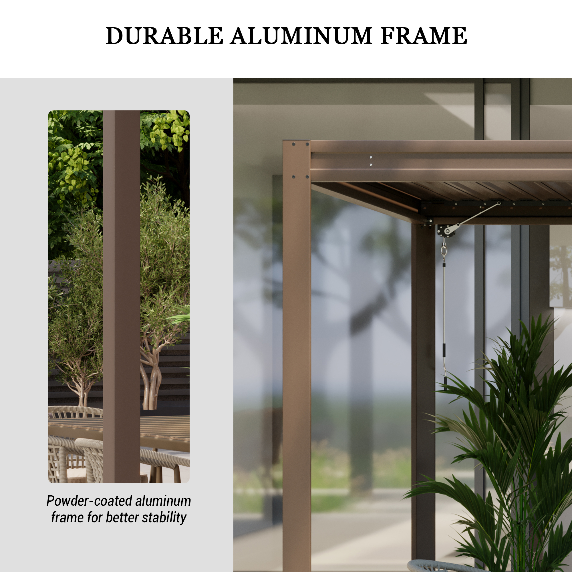 Louvered Pergola, Wood Grain Aluminum Pergola with Adjustable Roof, Wood Looking Aluminum Frame, Efficient Drainage System, Outdoor Pergola for Patio, Deck, Garden