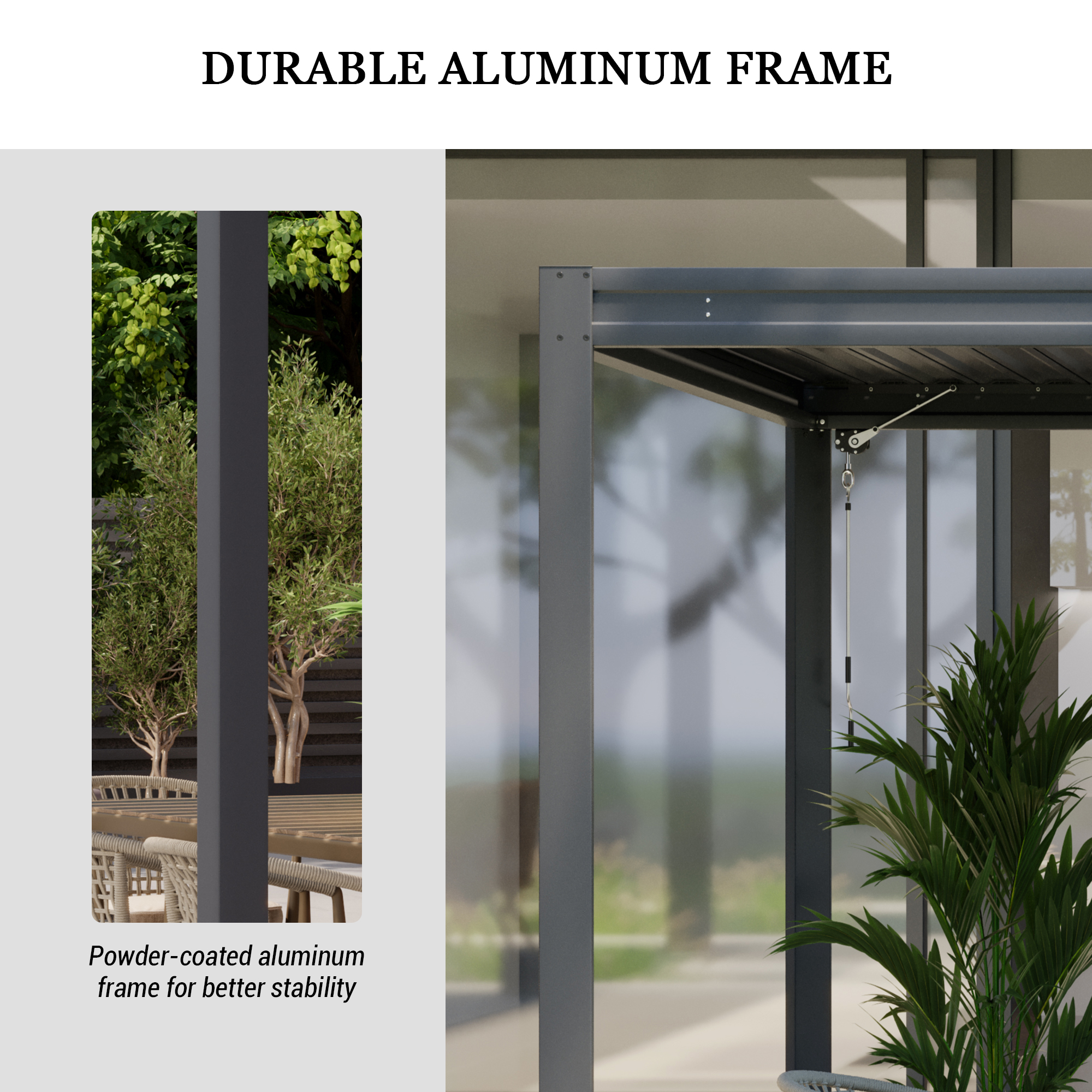 Louvered Pergola, Wood Grain Aluminum Pergola with Adjustable Roof, Wood Looking Aluminum Frame, Efficient Drainage System, Outdoor Pergola for Patio, Deck, Garden