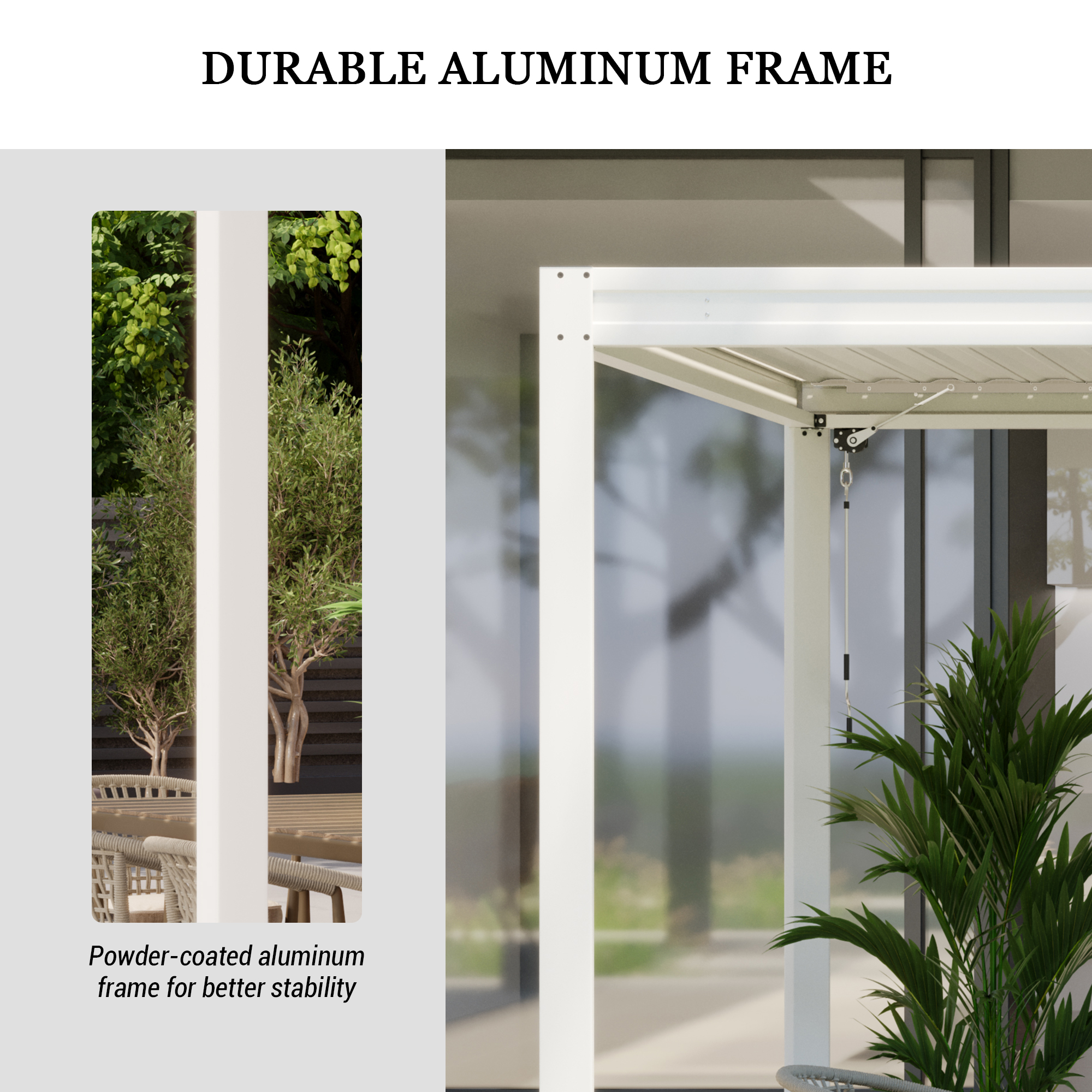 Louvered Pergola, Wood Grain Aluminum Pergola with Adjustable Roof, Wood Looking Aluminum Frame, Efficient Drainage System, Outdoor Pergola for Patio, Deck, Garden