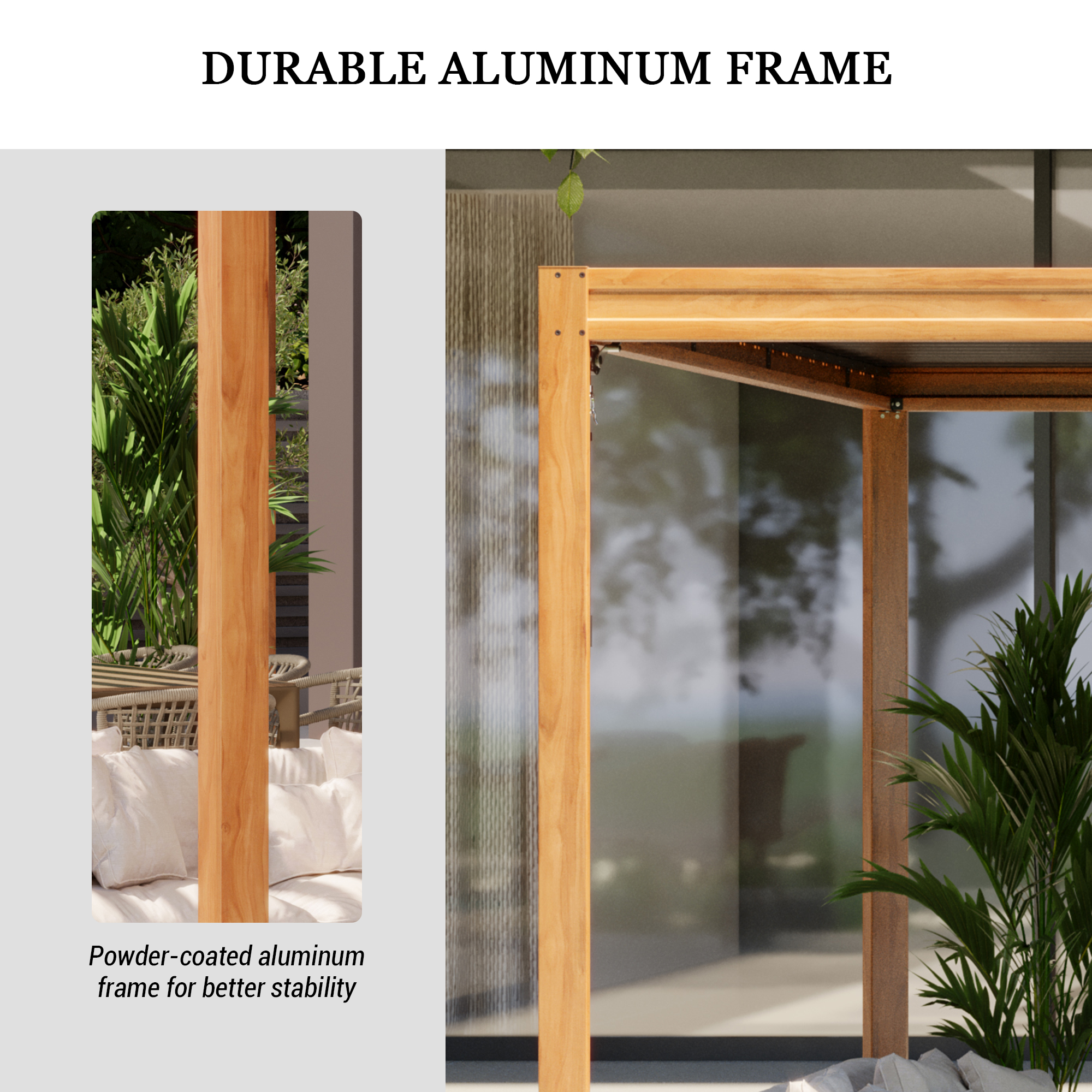 Louvered Pergola, Wood Grain Aluminum Pergola with Adjustable Roof, Wood Looking Aluminum Frame, Efficient Drainage System, Outdoor Pergola for Patio, Deck, Garden