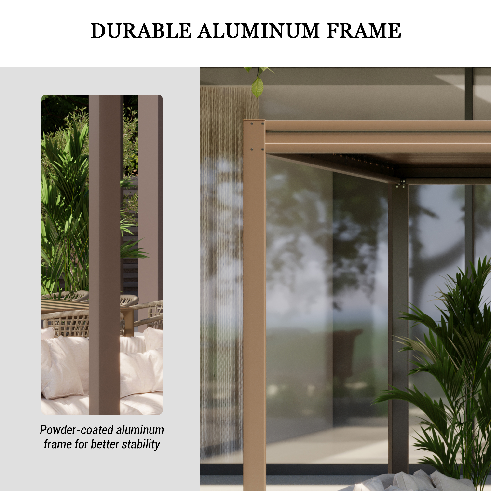 Louvered Pergola, Wood Grain Aluminum Pergola with Adjustable Roof, Wood Looking Aluminum Frame, Efficient Drainage System, Outdoor Pergola for Patio, Deck, Garden