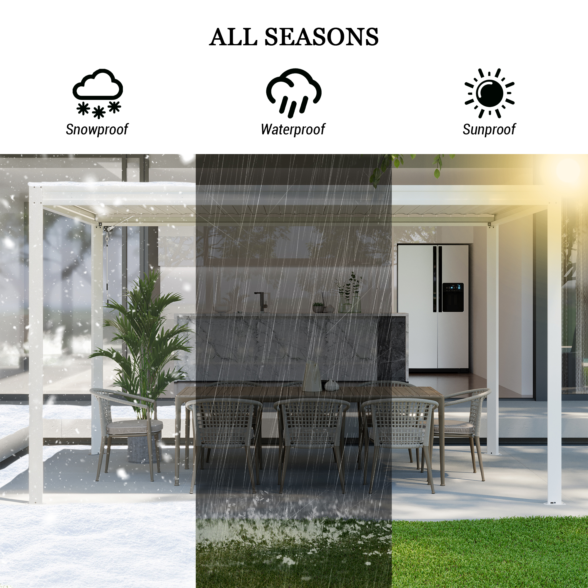 Louvered Pergola, Wood Grain Aluminum Pergola with Adjustable Roof, Wood Looking Aluminum Frame, Efficient Drainage System, Outdoor Pergola for Patio, Deck, Garden