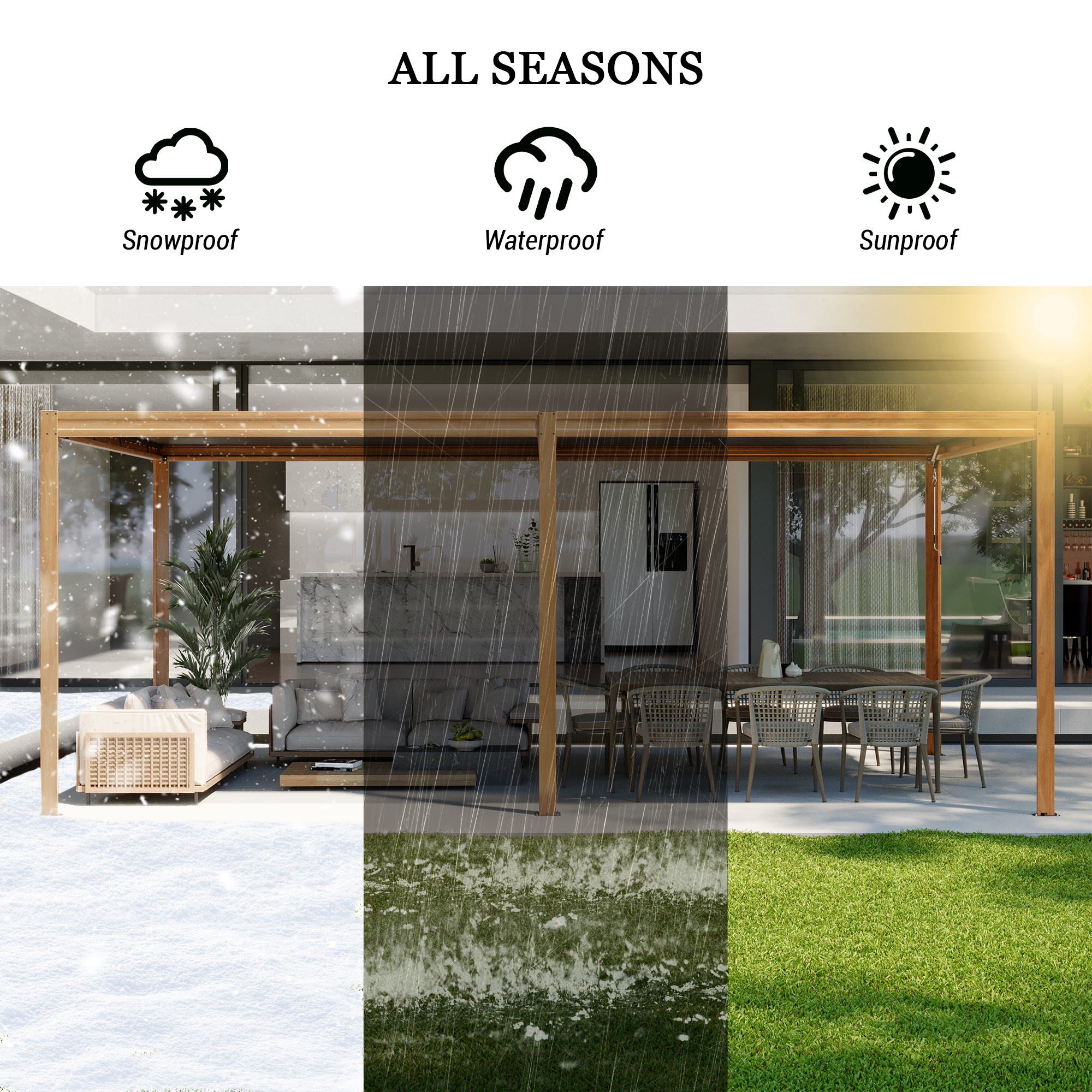 Louvered Pergola, Wood Grain Aluminum Pergola with Adjustable Roof, Wood Looking Aluminum Frame, Efficient Drainage System, Outdoor Pergola for Patio, Deck, Garden