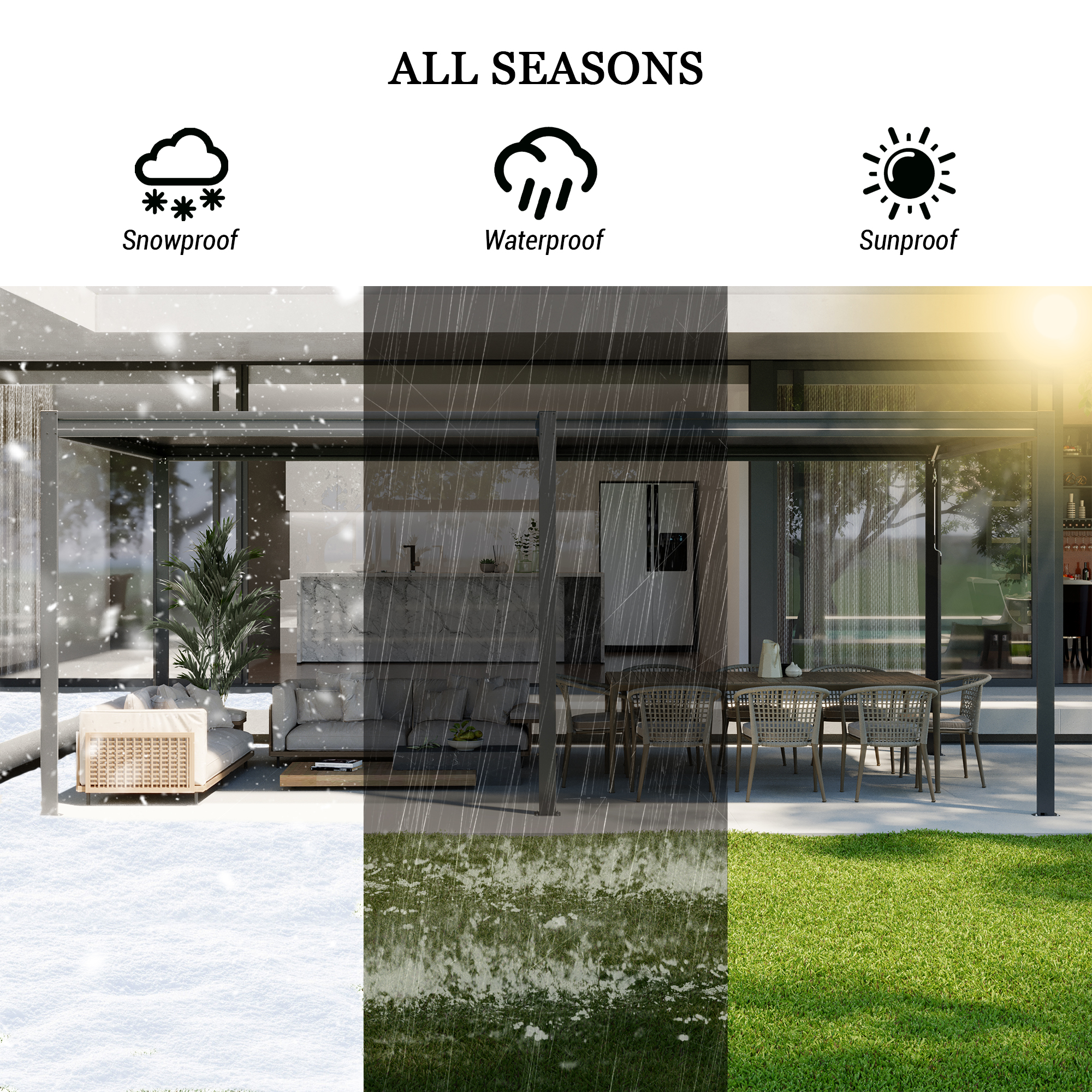 Louvered Pergola, Wood Grain Aluminum Pergola with Adjustable Roof, Wood Looking Aluminum Frame, Efficient Drainage System, Outdoor Pergola for Patio, Deck, Garden