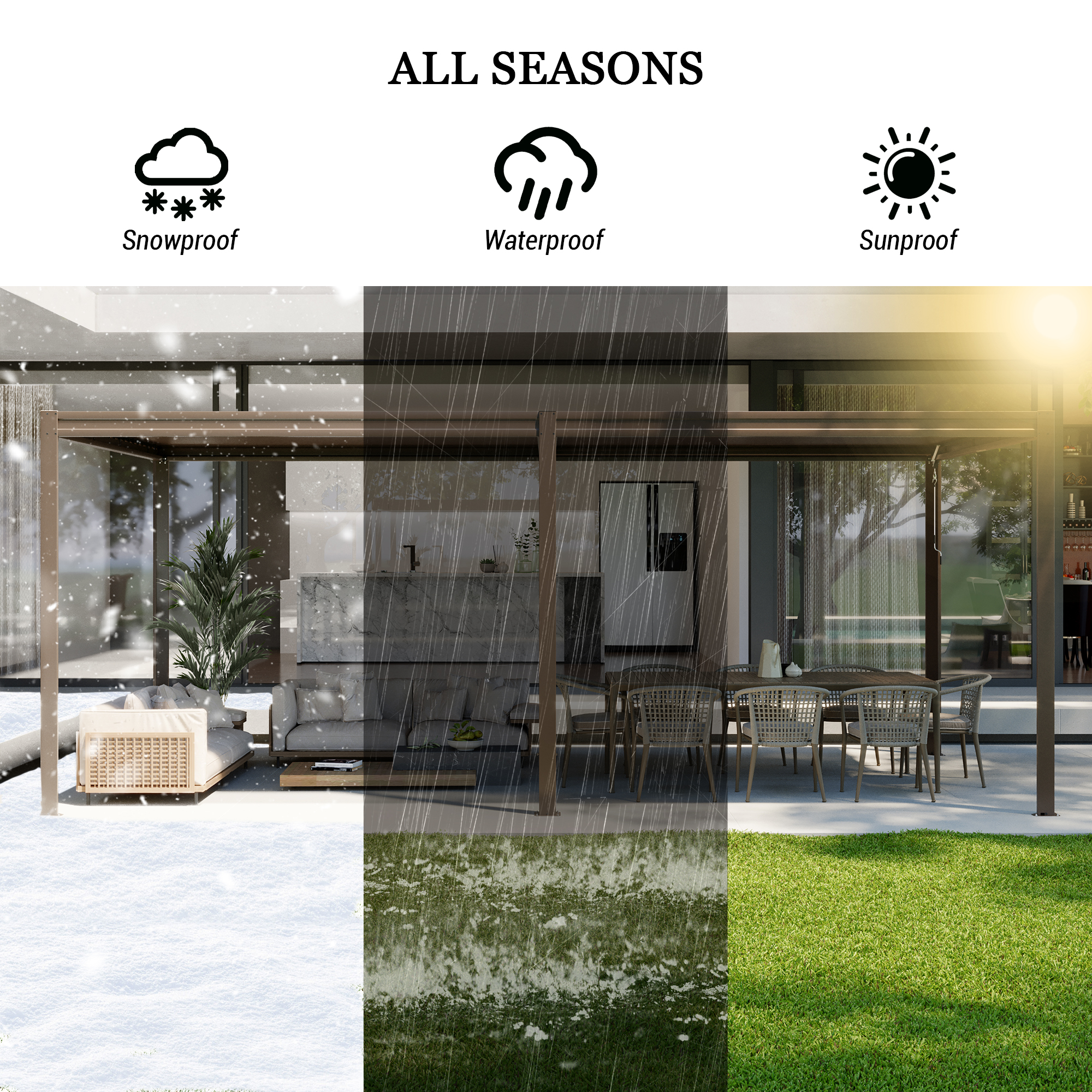 Louvered Pergola, Wood Grain Aluminum Pergola with Adjustable Roof, Wood Looking Aluminum Frame, Efficient Drainage System, Outdoor Pergola for Patio, Deck, Garden