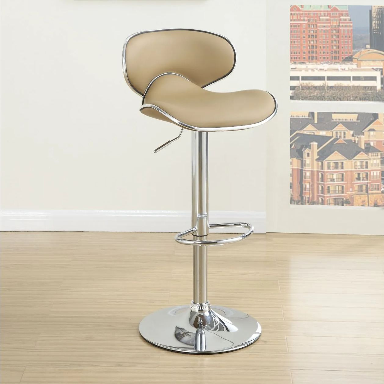 Adjustable Brown Faux Leather Bar Stools, Set of 2