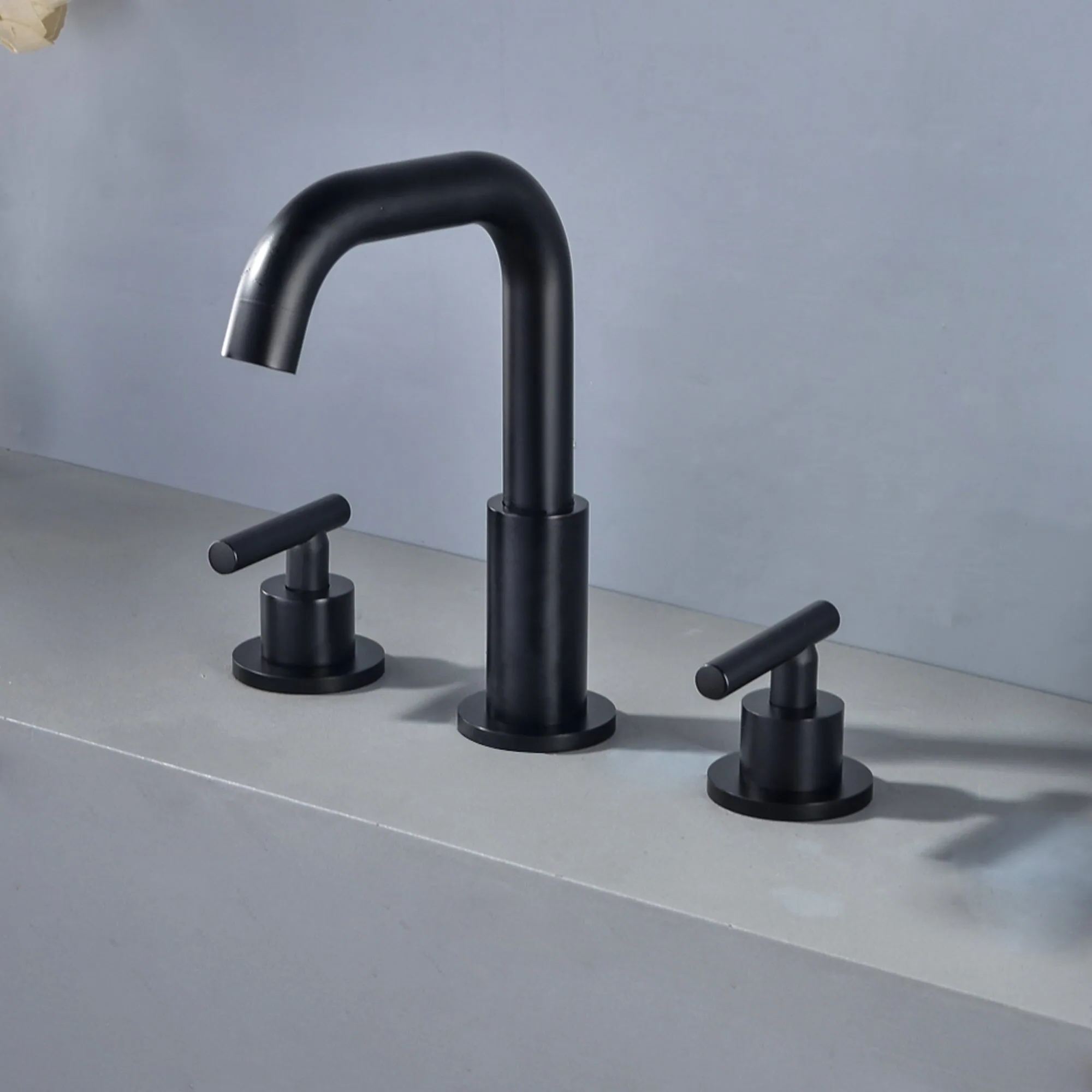 Boyel Living 8 in. Widespread 2-Handle Mid-Arc Bathroom Faucet with Valve and cUPC Water Supply Lines in Matte Black-Boyel Living