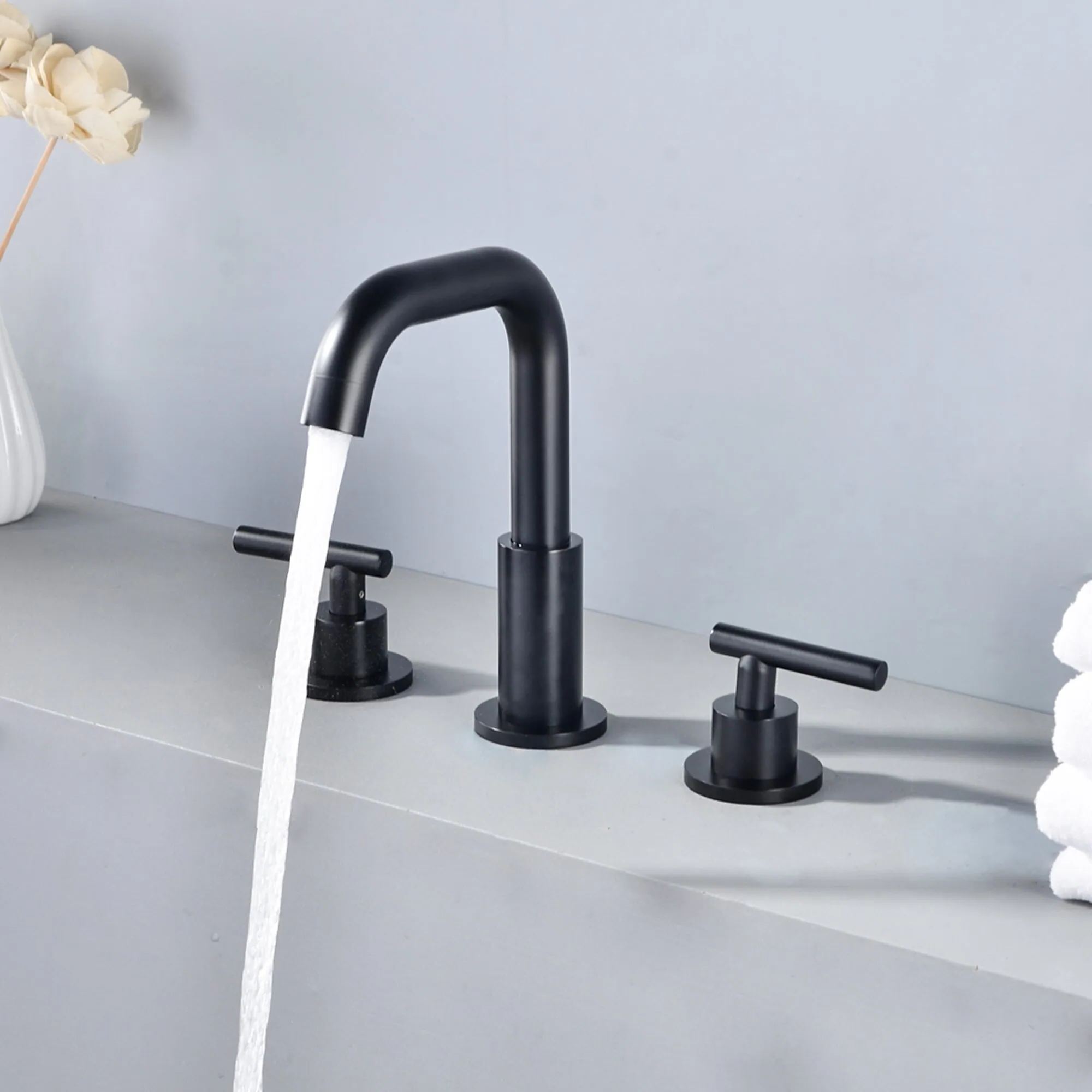 Boyel Living 8 in. Widespread 2-Handle Mid-Arc Bathroom Faucet with Valve and cUPC Water Supply Lines in Matte Black-Boyel Living