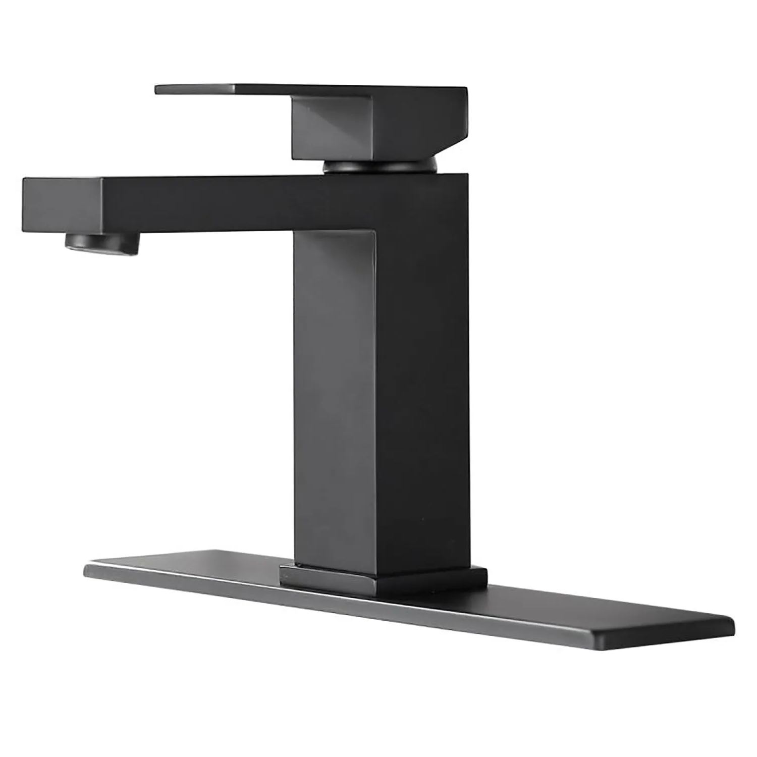 Black Single Hole Single Handle Bathroom Sink Faucet with Deck Plate and Water Supply Hoses-Boyel Living