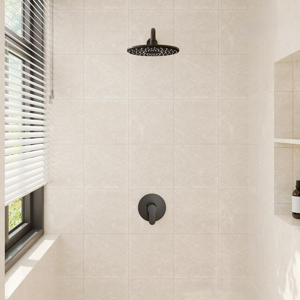 1-Spray Patterns 10 in. Wall Mount Shower System Fixed Shower Head in Matte Black (Valve Included)