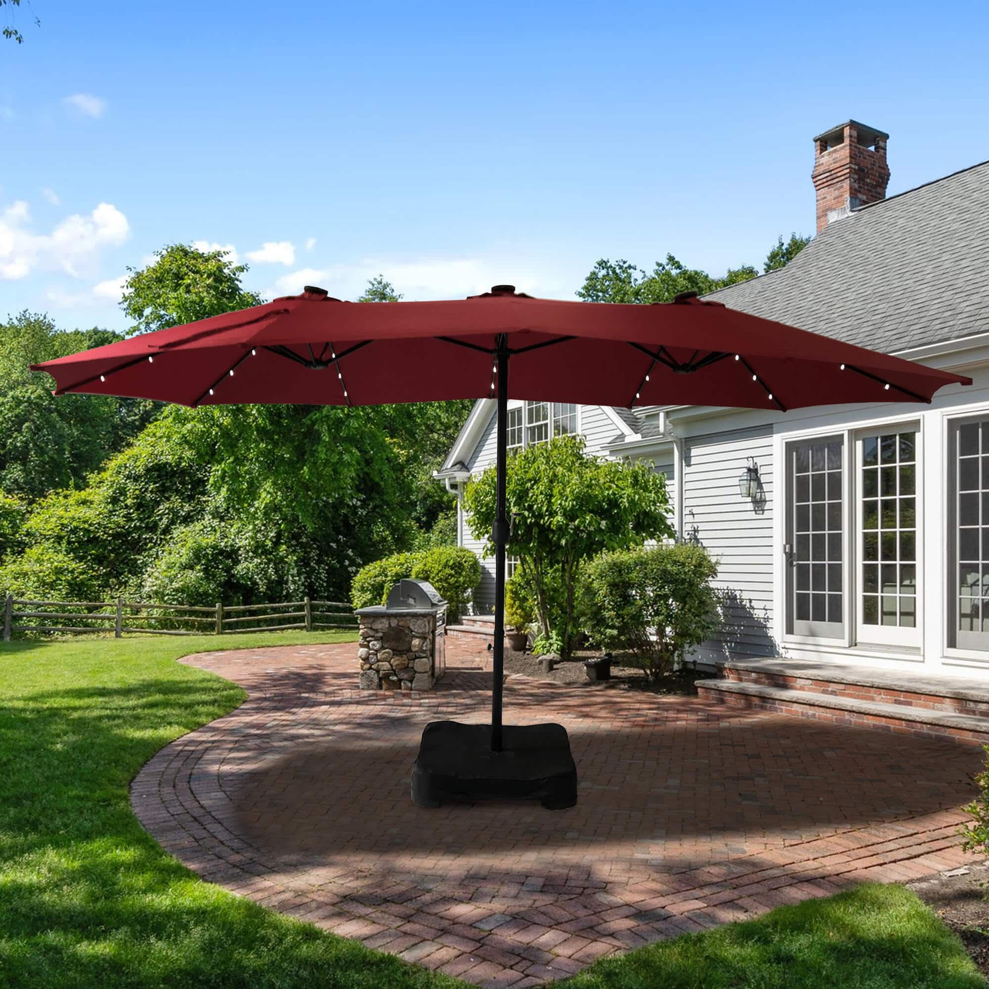 Mondawe 15ft Rectangular Patio Umbrella with Base and LED Lights-Mondawe