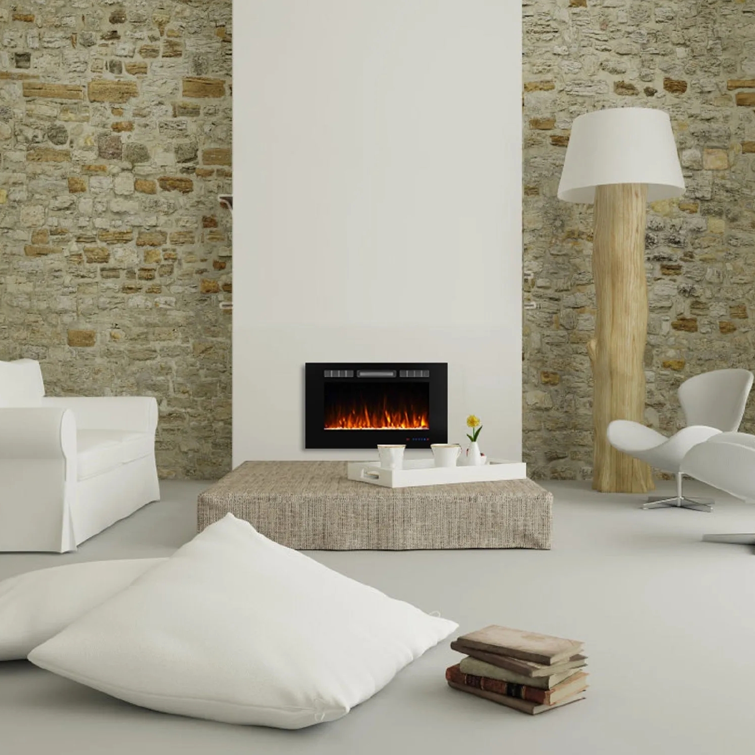 36 Electric Fireplace, Recessed Fireplace Insert in Black