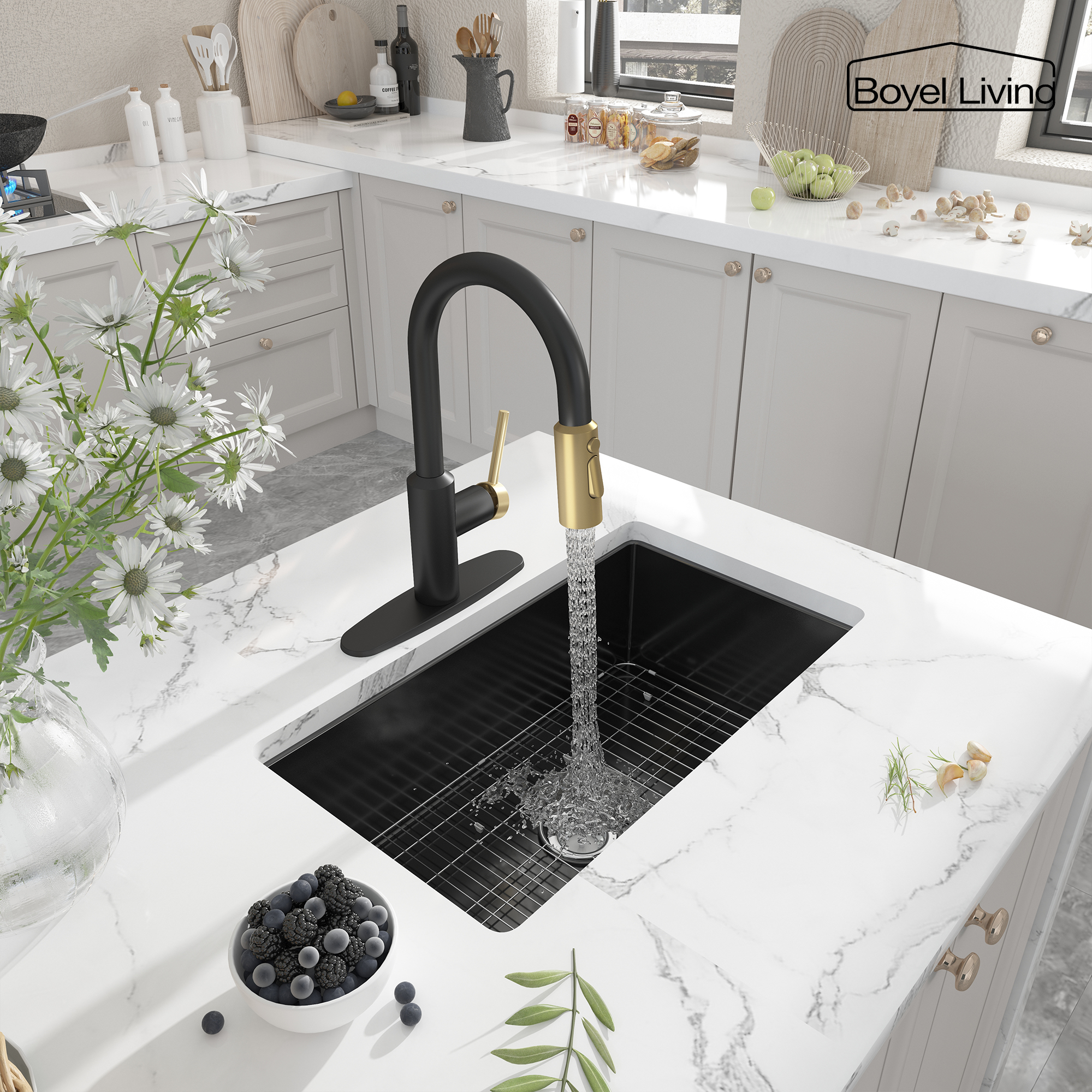 Boyel Living Single Handle Pull Down Sprayer Kitchen Faucet with 3-Spray Patterns