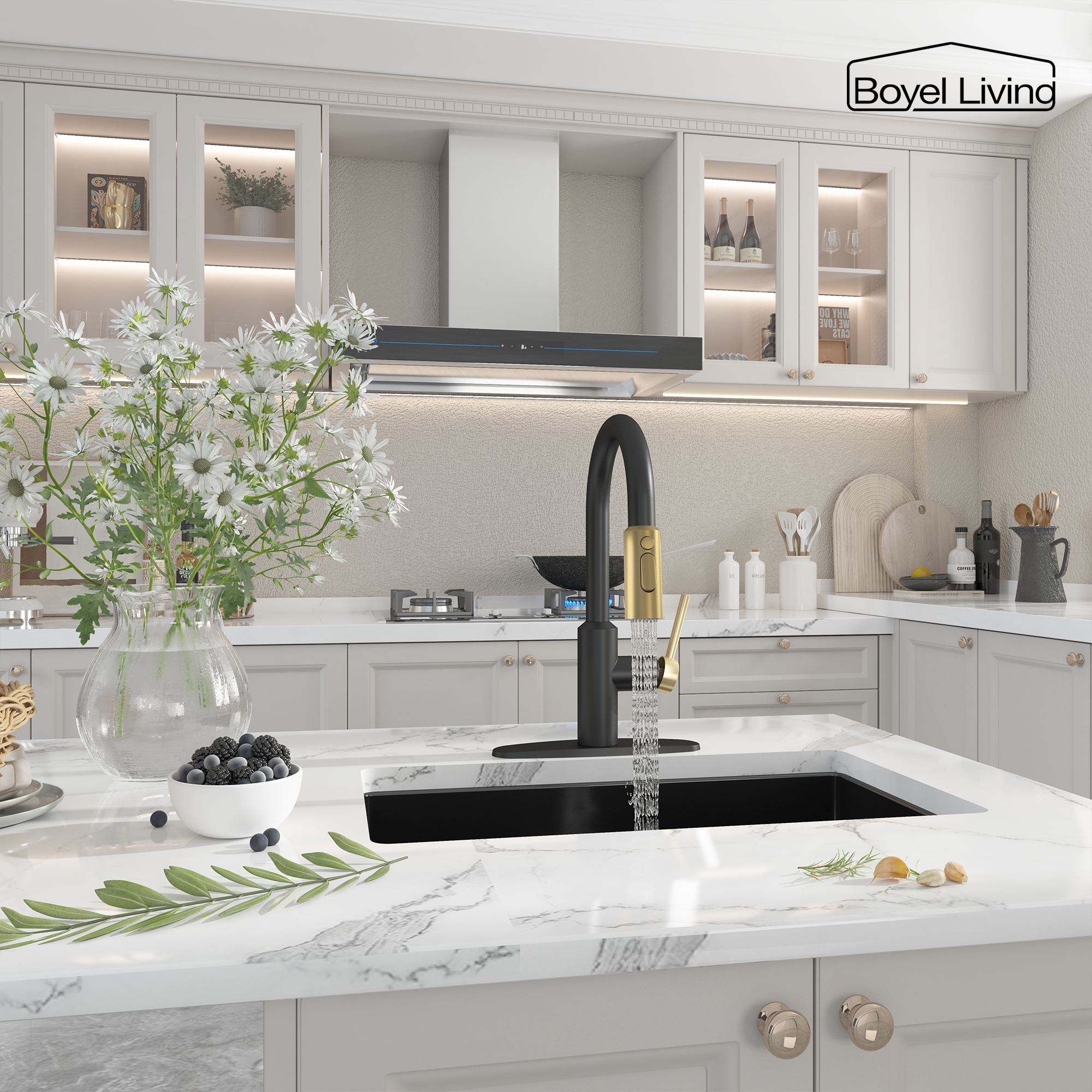 Boyel Living Single Handle Pull Down Sprayer Kitchen Faucet with 3-Spray Patterns