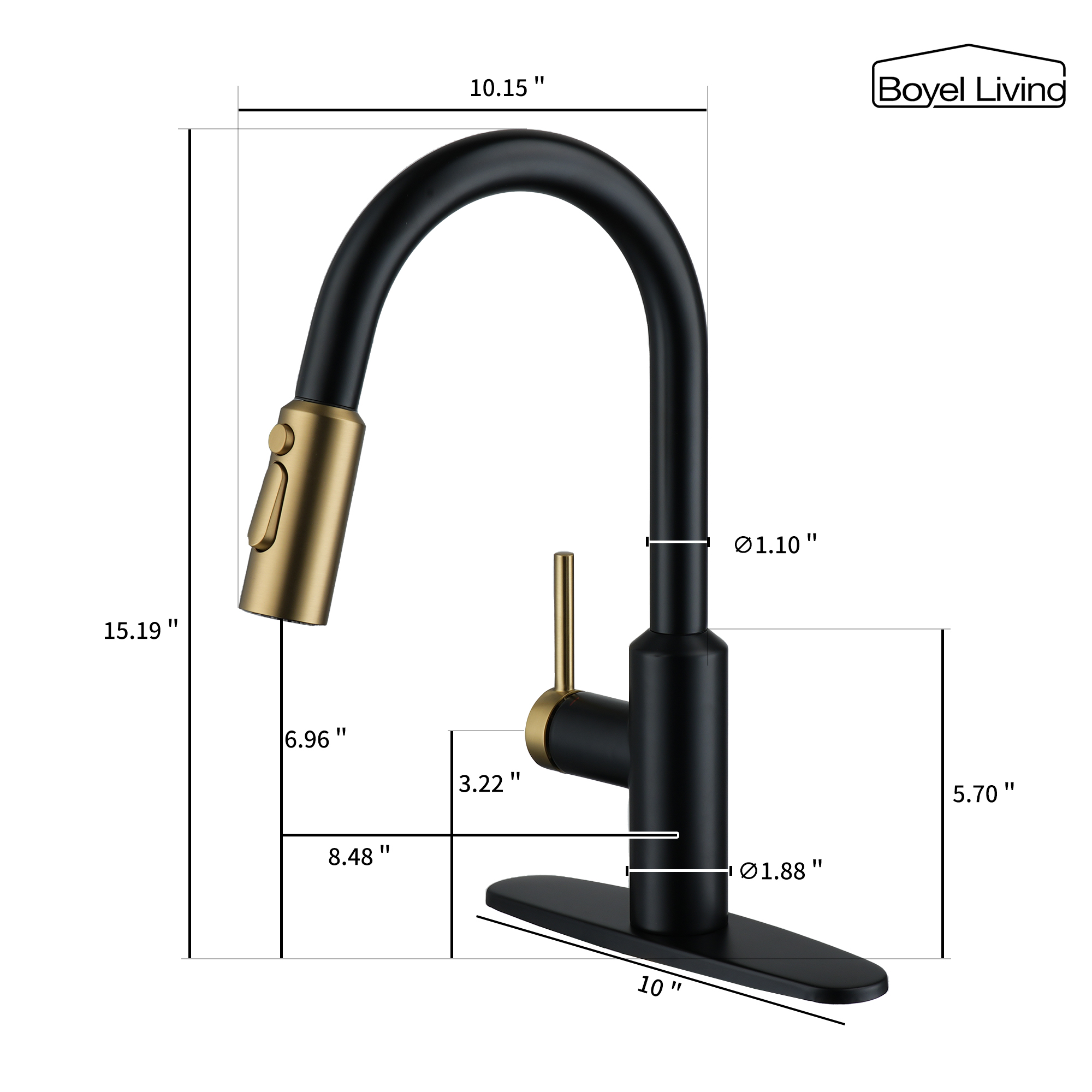 Boyel Living Single Handle Pull Down Sprayer Kitchen Faucet with 3-Spray Patterns
