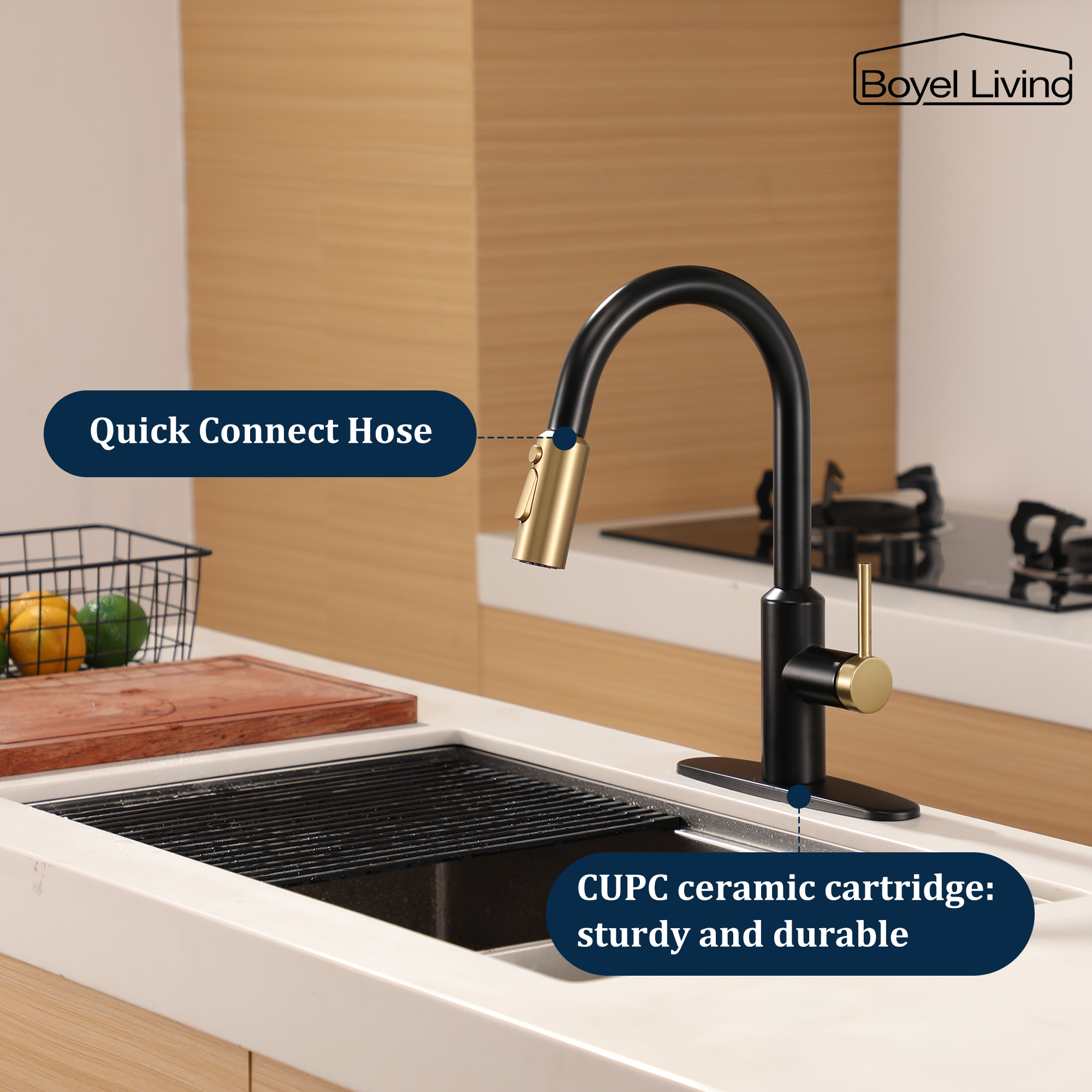 Boyel Living Single Handle Pull Down Sprayer Kitchen Faucet with 3-Spray Patterns