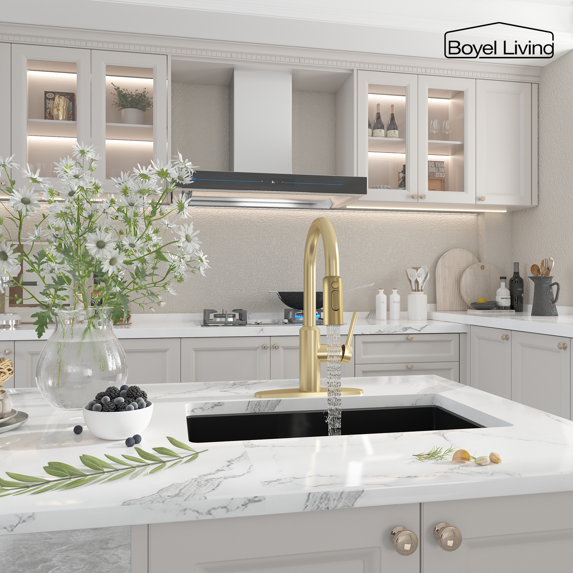 Boyel Living Single Handle Pull Down Sprayer Kitchen Faucet with 3-Spray Patterns