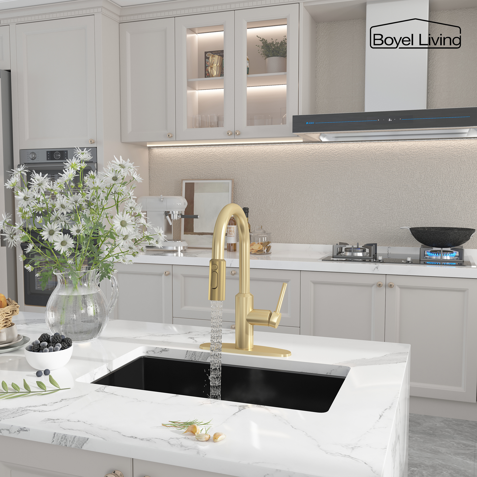 Boyel Living Single Handle Pull Down Sprayer Kitchen Faucet with 3-Spray Patterns