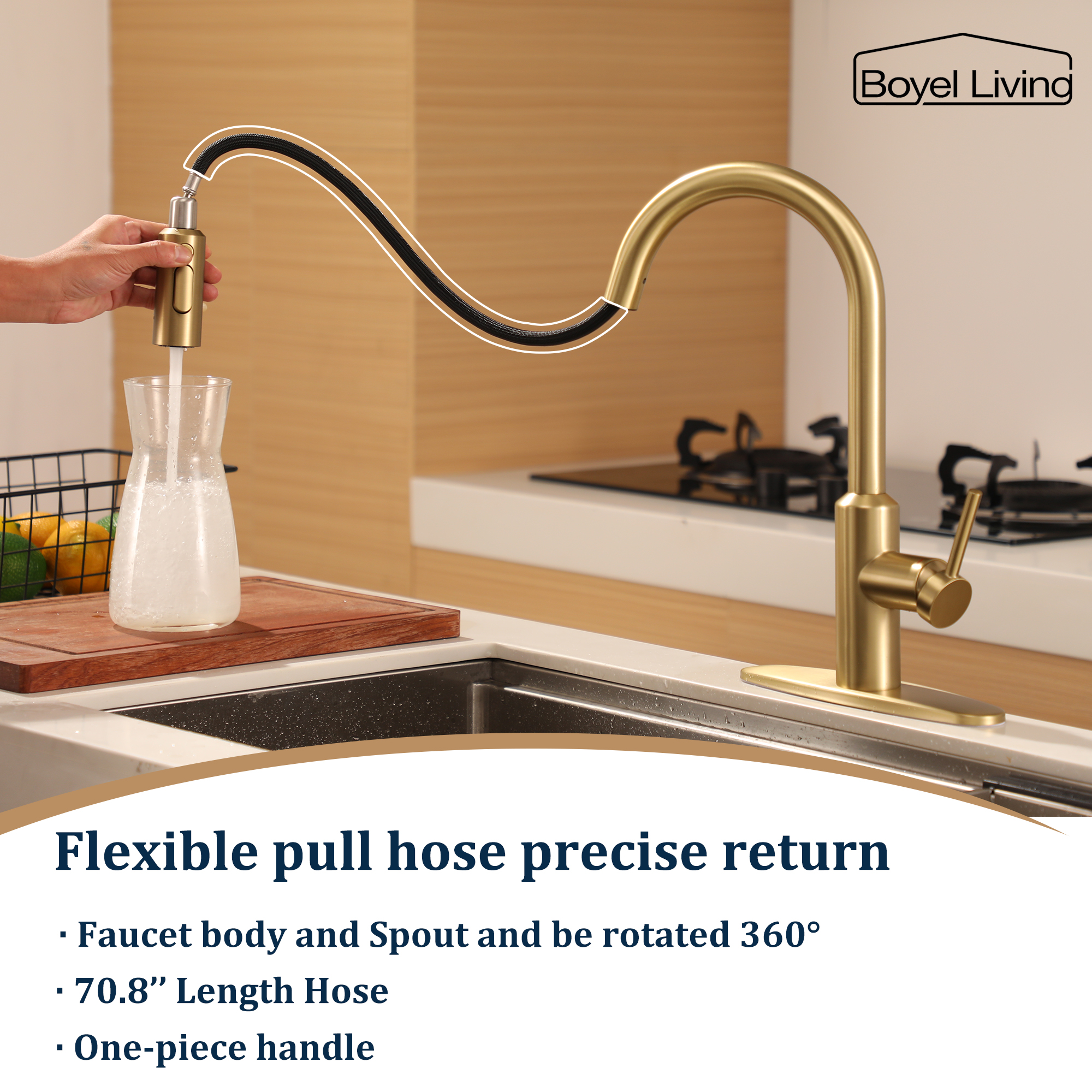 Boyel Living Single Handle Pull Down Sprayer Kitchen Faucet with 3-Spray Patterns
