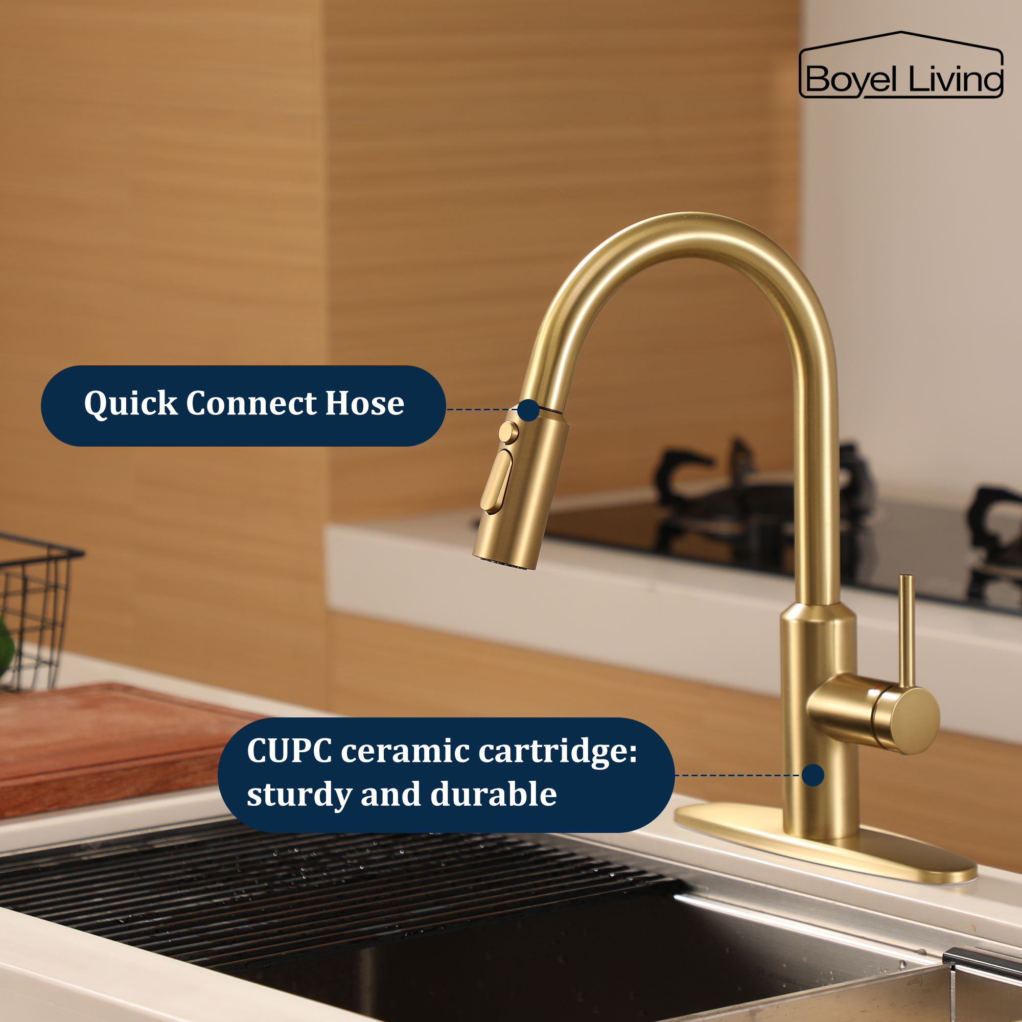 Boyel Living Single Handle Pull Down Sprayer Kitchen Faucet with 3-Spray Patterns