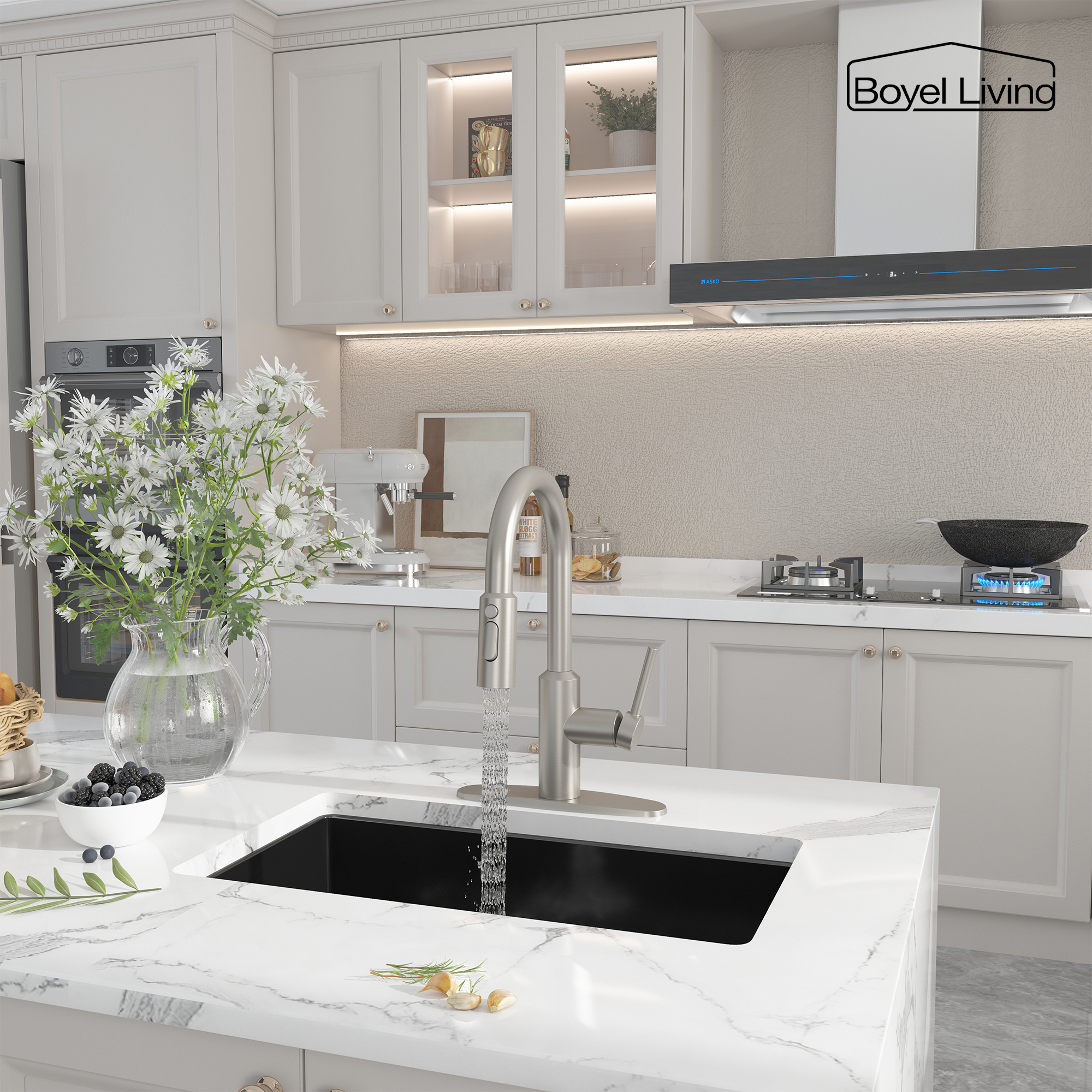 Boyel Living Single Handle Pull Down Sprayer Kitchen Faucet with 3-Spray Patterns