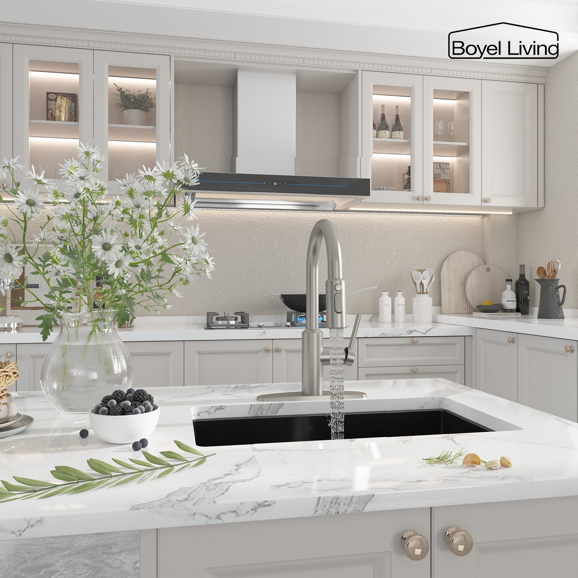 Boyel Living Single Handle Pull Down Sprayer Kitchen Faucet with 3-Spray Patterns