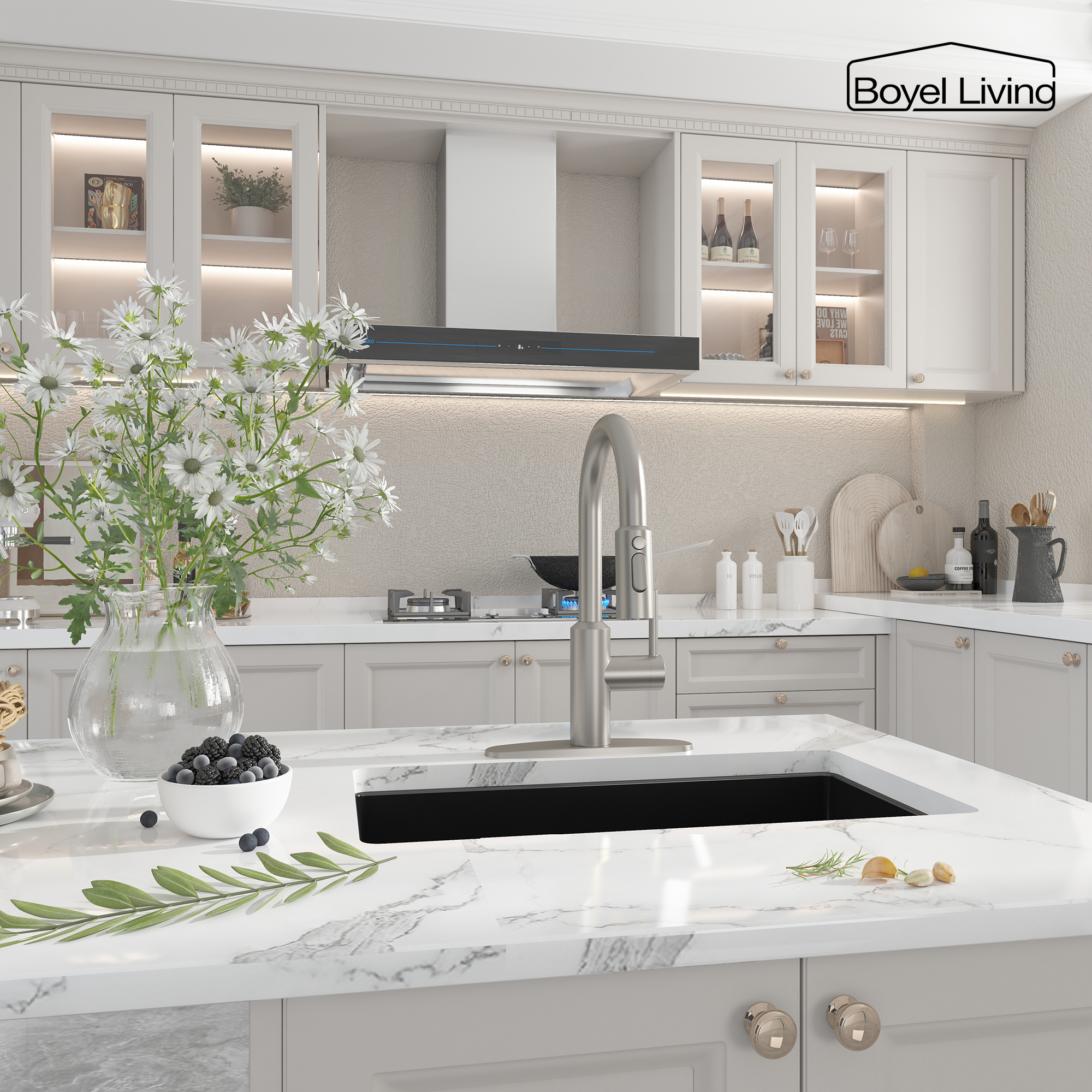 Boyel Living Single Handle Pull Down Sprayer Kitchen Faucet with 3-Spray Patterns