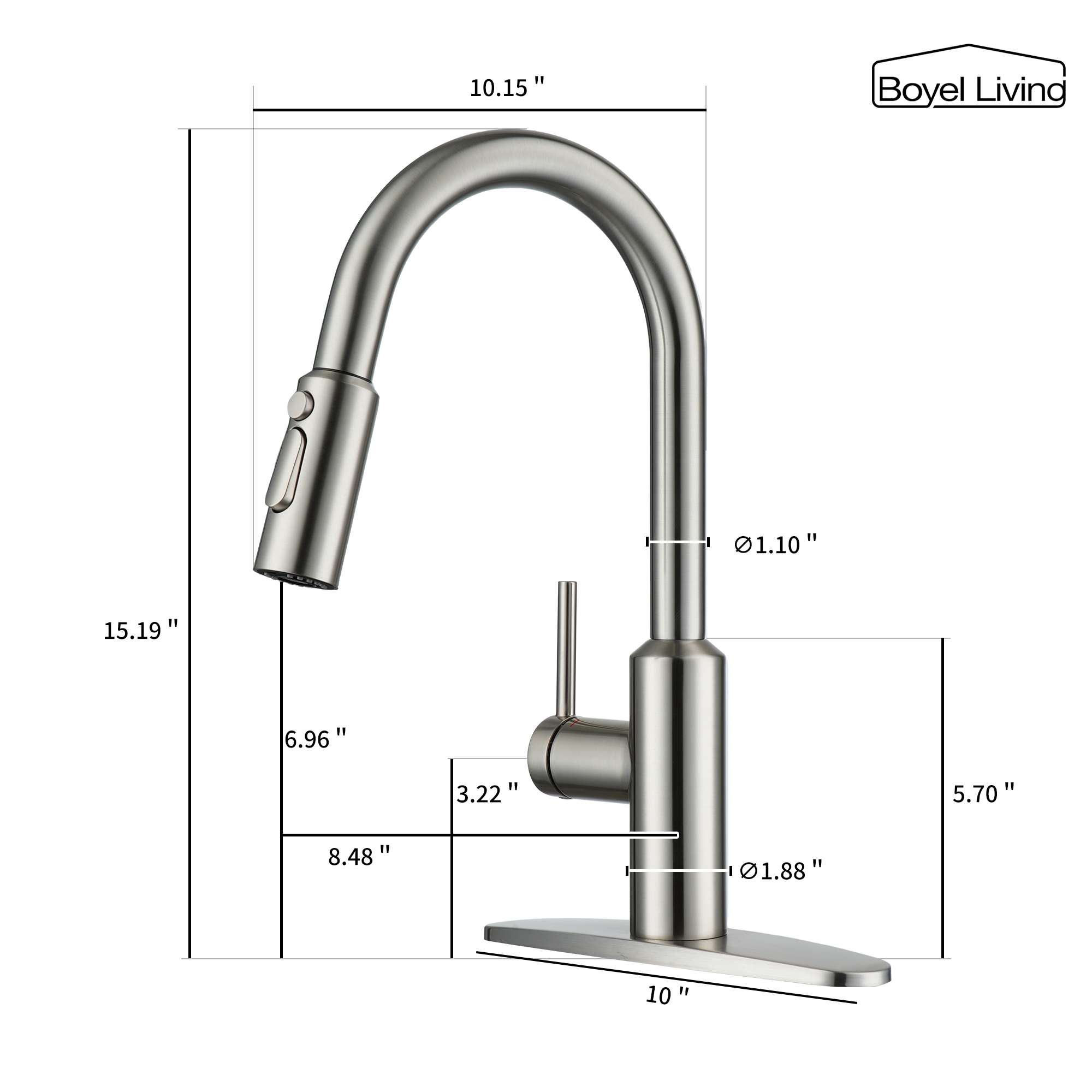 Boyel Living Single Handle Pull Down Sprayer Kitchen Faucet with 3-Spray Patterns