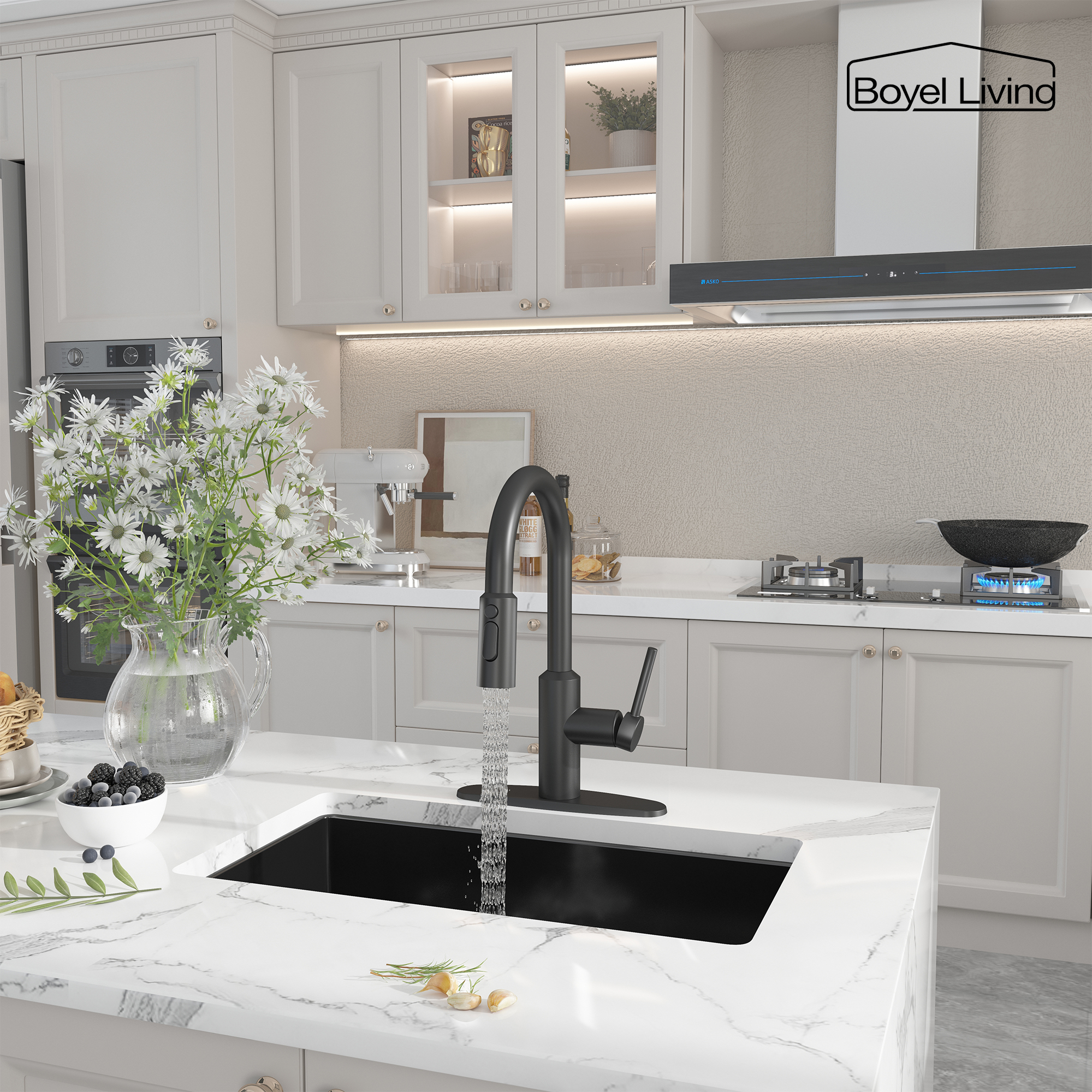 Boyel Living Single Handle Pull Down Sprayer Kitchen Faucet with 3-Spray Patterns